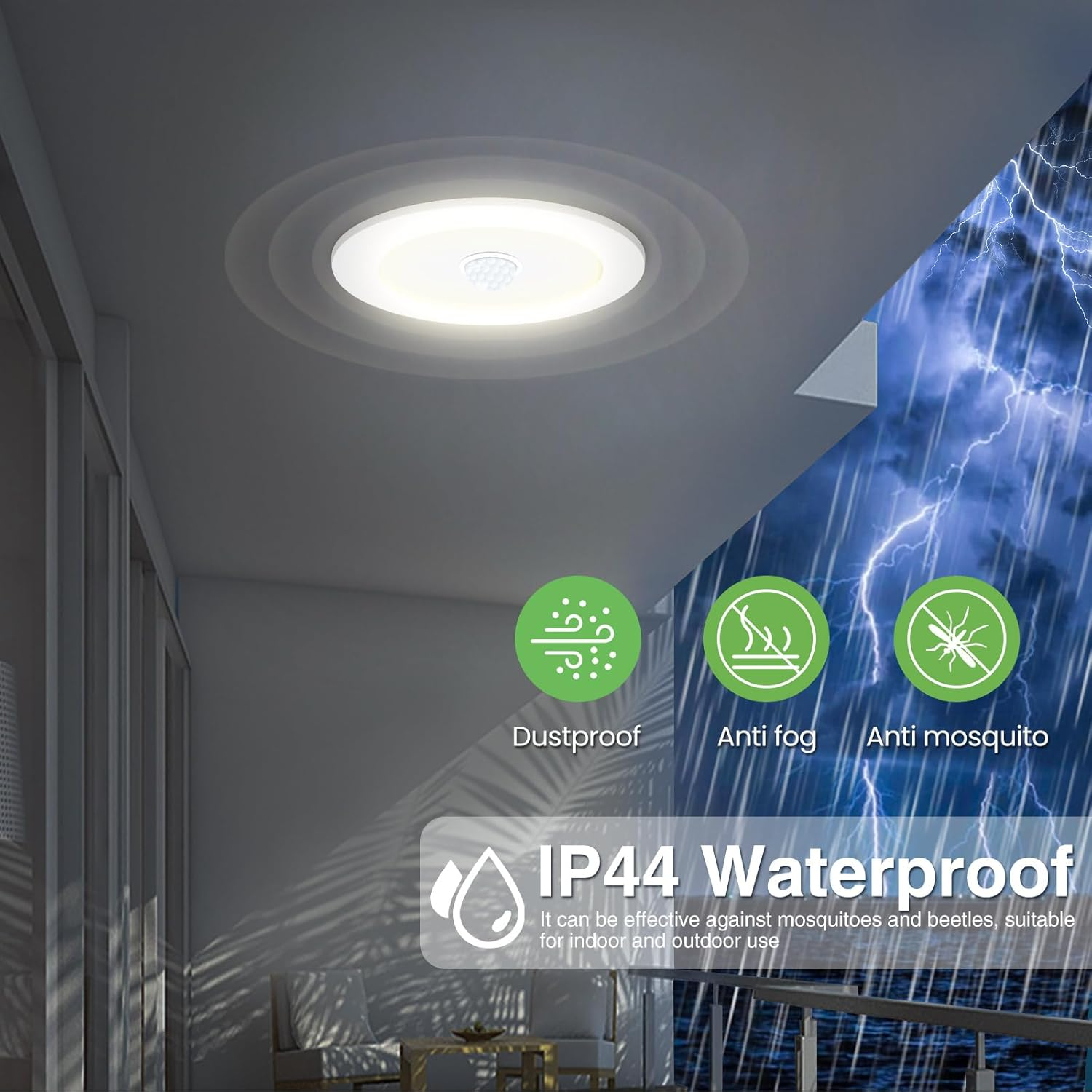 ALUSSO LIGHTING LED Recessed Ceiling Light with Motion Sensor, 12W 90-100Mm Cutout 3000K Warm/4000K Neutral/6500K Cool White Selectable Downlight, IP44 Waterproof for Balcony Corridor Entrance image number 4