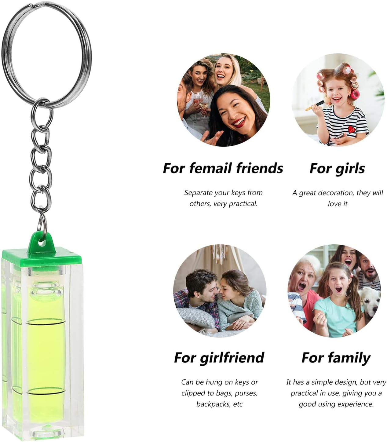 Veemoon Portable Small Bubble Level Keychain for Men Lightweight Spirit Level Pendant with Chain Accurate Measuring Tool Stylish Wallet Chain Accessory for Car Keys and Bags Random Color image number 6