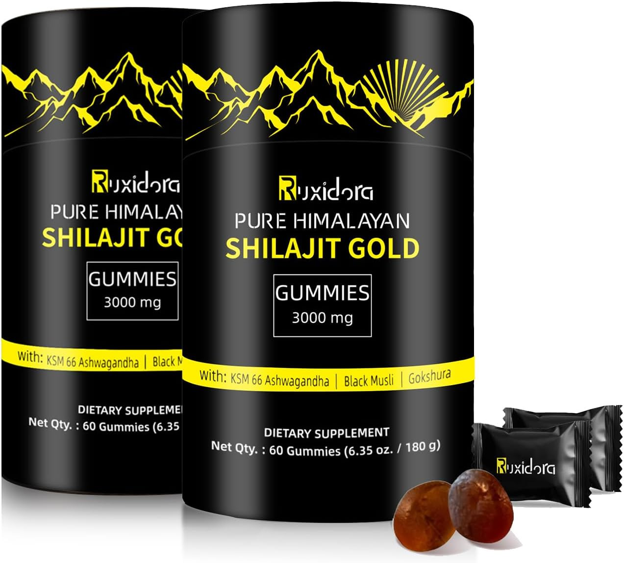 2PCS Pure Shilajit Gummies Gold I Lab Tested I No Added Sugar I Ashwagandha,Gokshura| Fulvic Acid & 85+ Trace Minerals I for Men, Women I Non-Gmo I & Organic I 120 Gummies image number 2