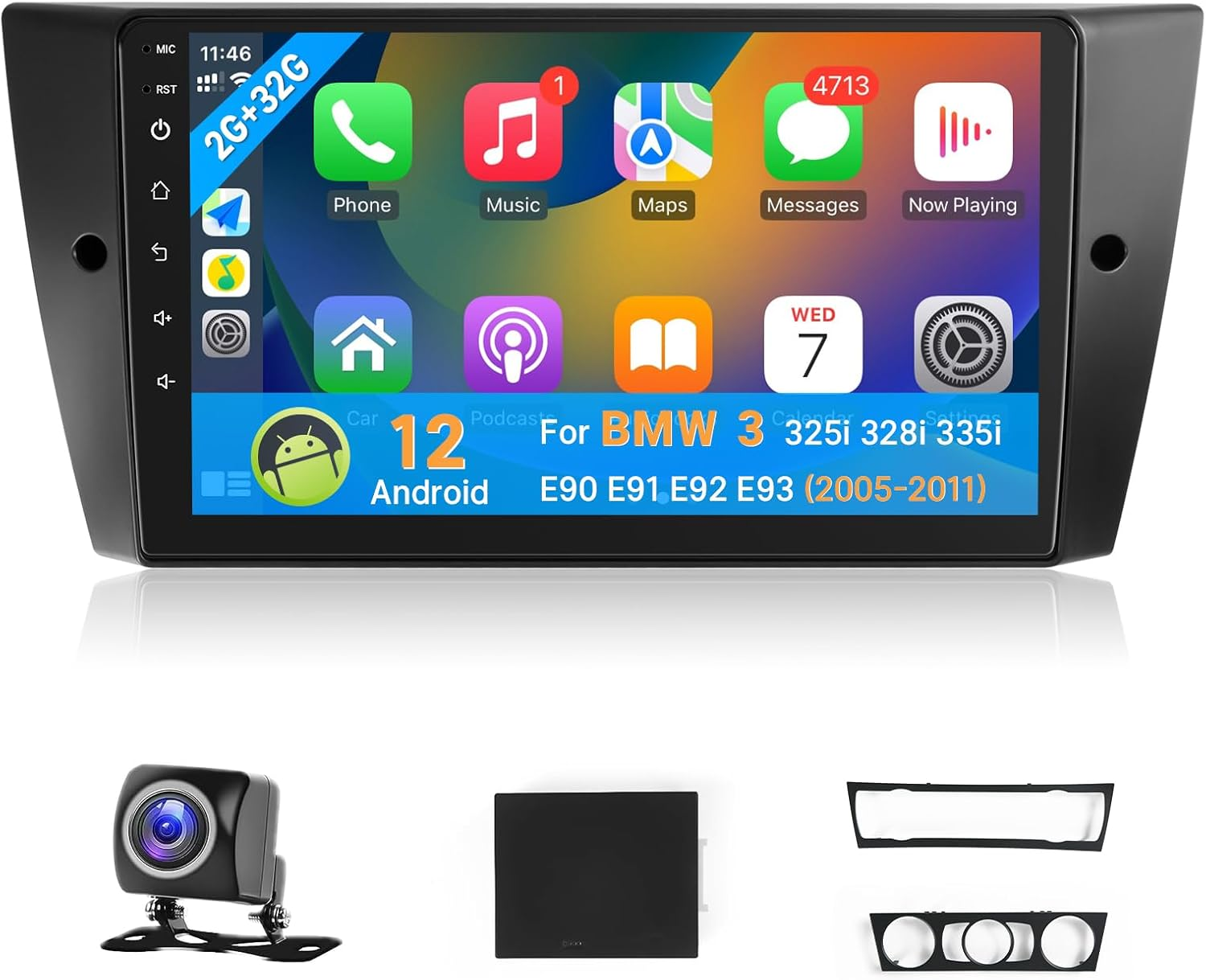 Leadfan Android Car Stereo for BMW 3 Series 328I 335I 325I (E90/E92/E93) 2005-2011 with Wireless Carplay Android Auto 9'' Touch Screen In-Dash GPS Navigation Bluetooth Wifi Unit+Backup Camera+Canbus image number 4