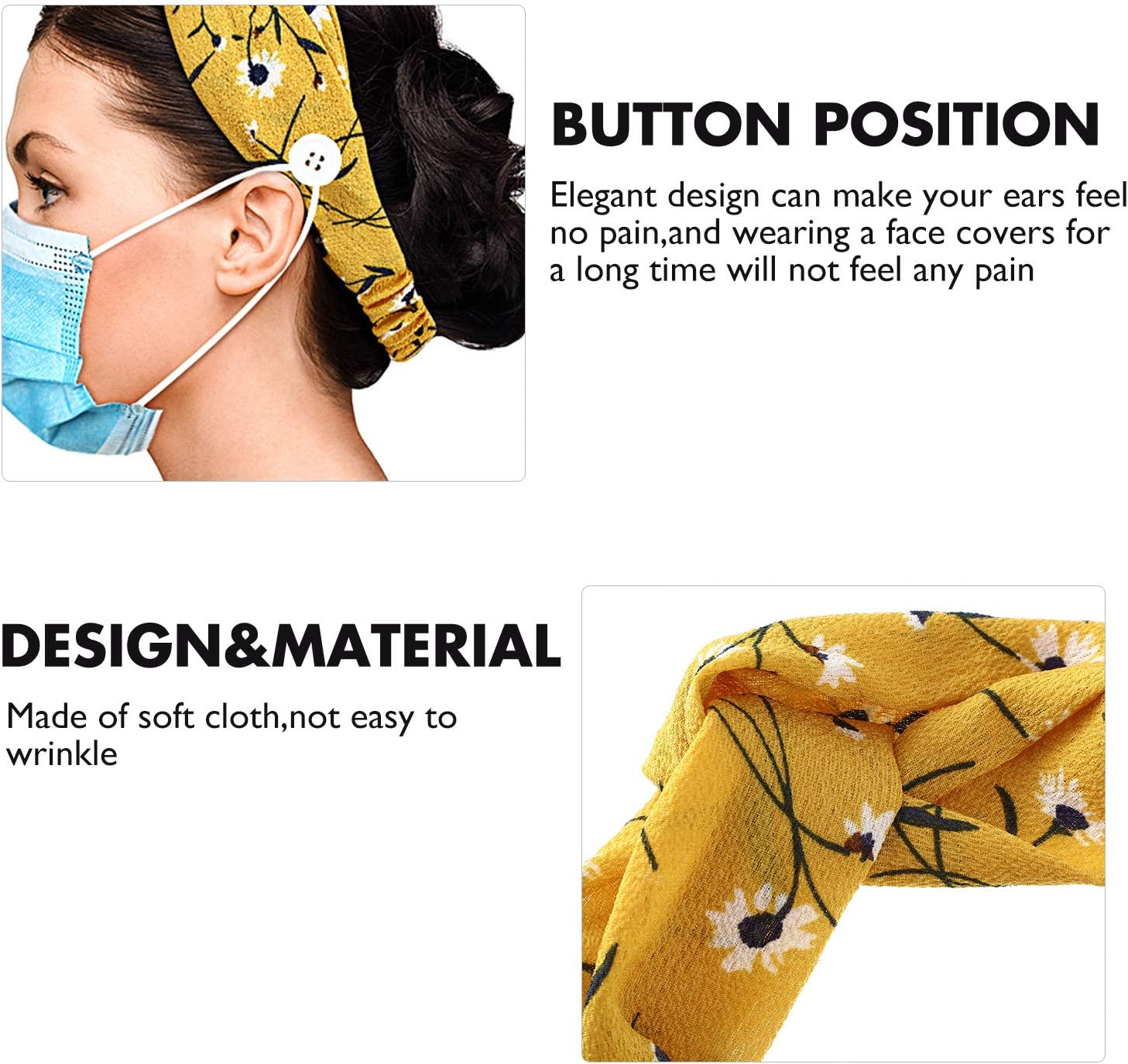 WILLBOND 12 Pieces Headbands with Buttons for Mask Women Button Hair Band for Nurses Doctor Protect Ears, Boho Stretchy Cross Knotted Headband Elastic Yoga Sports Headbands Non Slip Turban Headwrap image number 5