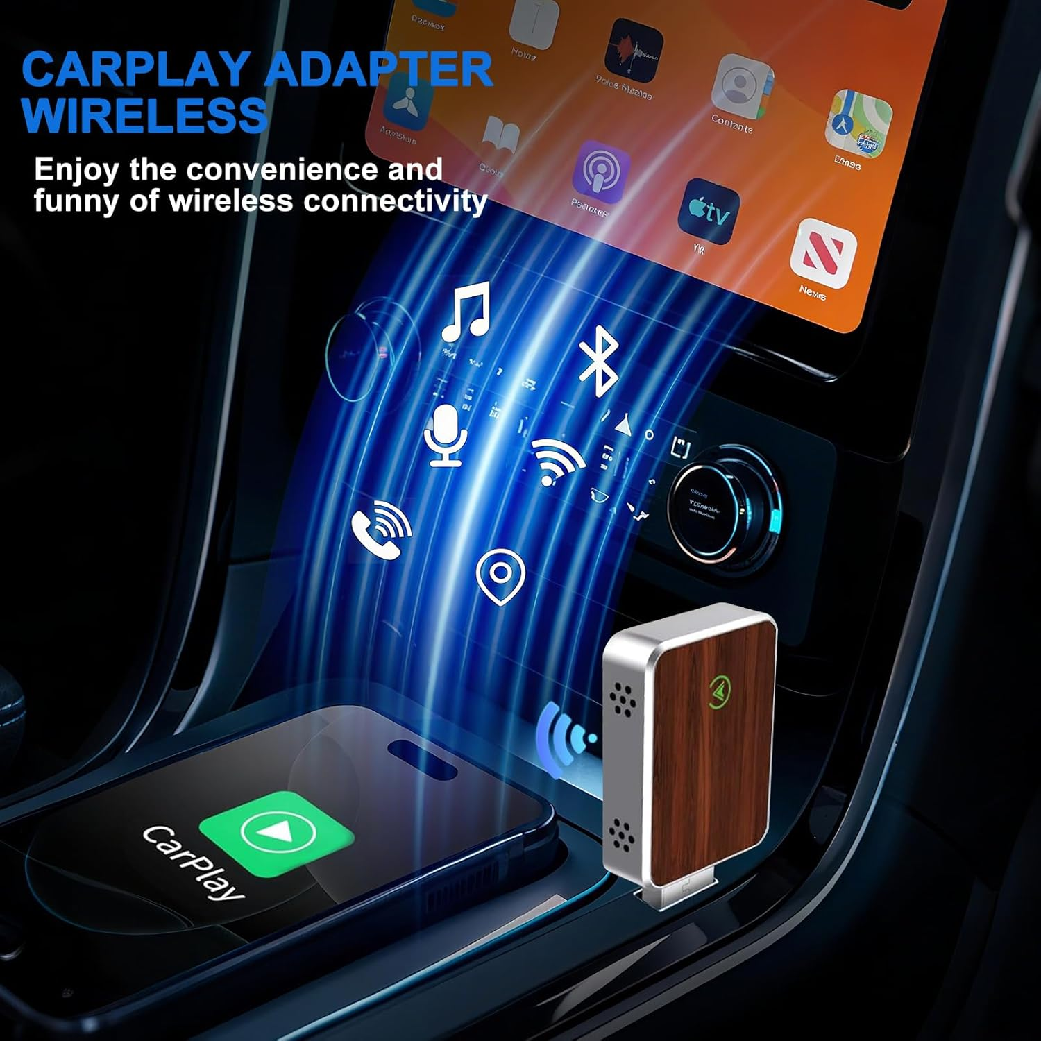 Wireless Carplay Adapter, 2 in 1 Carplay & Android Auto Adapter, Convert Wired to Wireless Car Play Dongle, with Extension Cord, Plug & Play, for Iphone Ios 12+ & Android 11+