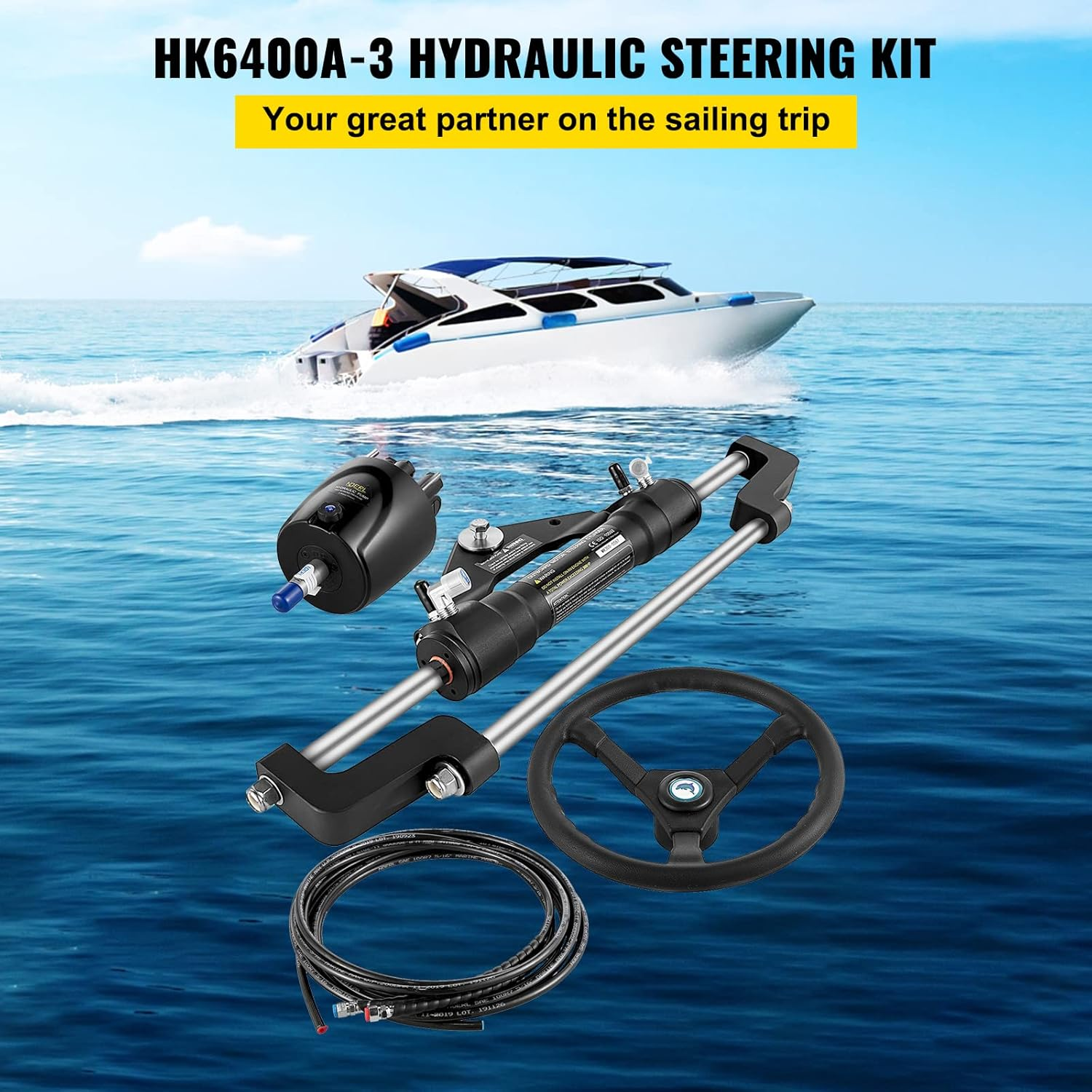 VEVOR Hydraulic Boat Steering Kit, 300HP Hydraulic Steering Helm Pump, Aluminum Alloy Steering Cylinder, 13.5" Steering Wheel with 10" Hydraulic Steering Hose for Boat Steering System image number 3
