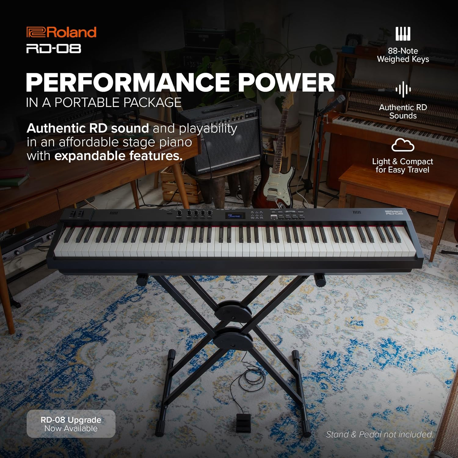 Roland RD-08 Stage Piano | Authentic RD Sound & Playability | Streamlined Design | 88-Note Weighted-Action PHA-4 Keyboard | Expandable Features | 3000+ Onboard Sounds | Ideal for Professional Gigging image number 2