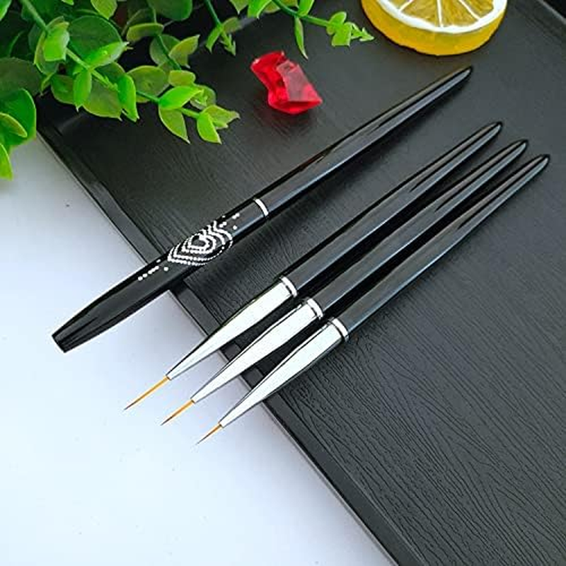 FULINJOY Nail Art Liner Brushes, 7Mm/9Mm/11Mm UV Gel Painting Nail Art Design Brush Metal Handle Nail Drawing Pens (3PCS, Black) - Golden image number 7