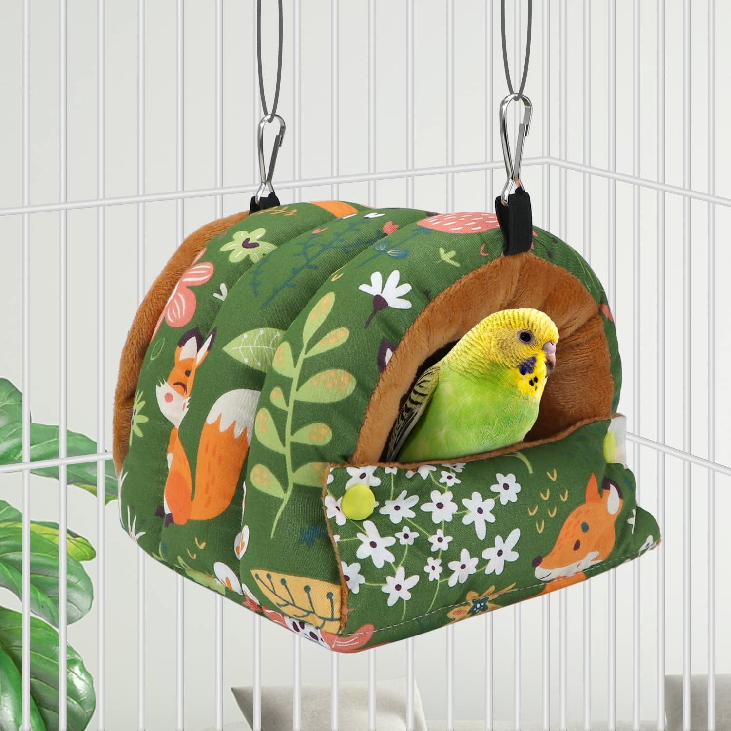 Wontee Bird Nest House Winter Warm Snuggle Hut Bird Bed Hanging Hammock for Parrots Budgies Parakeets Caique Senegal Cockatiels Conures (Small, Green) image number 4