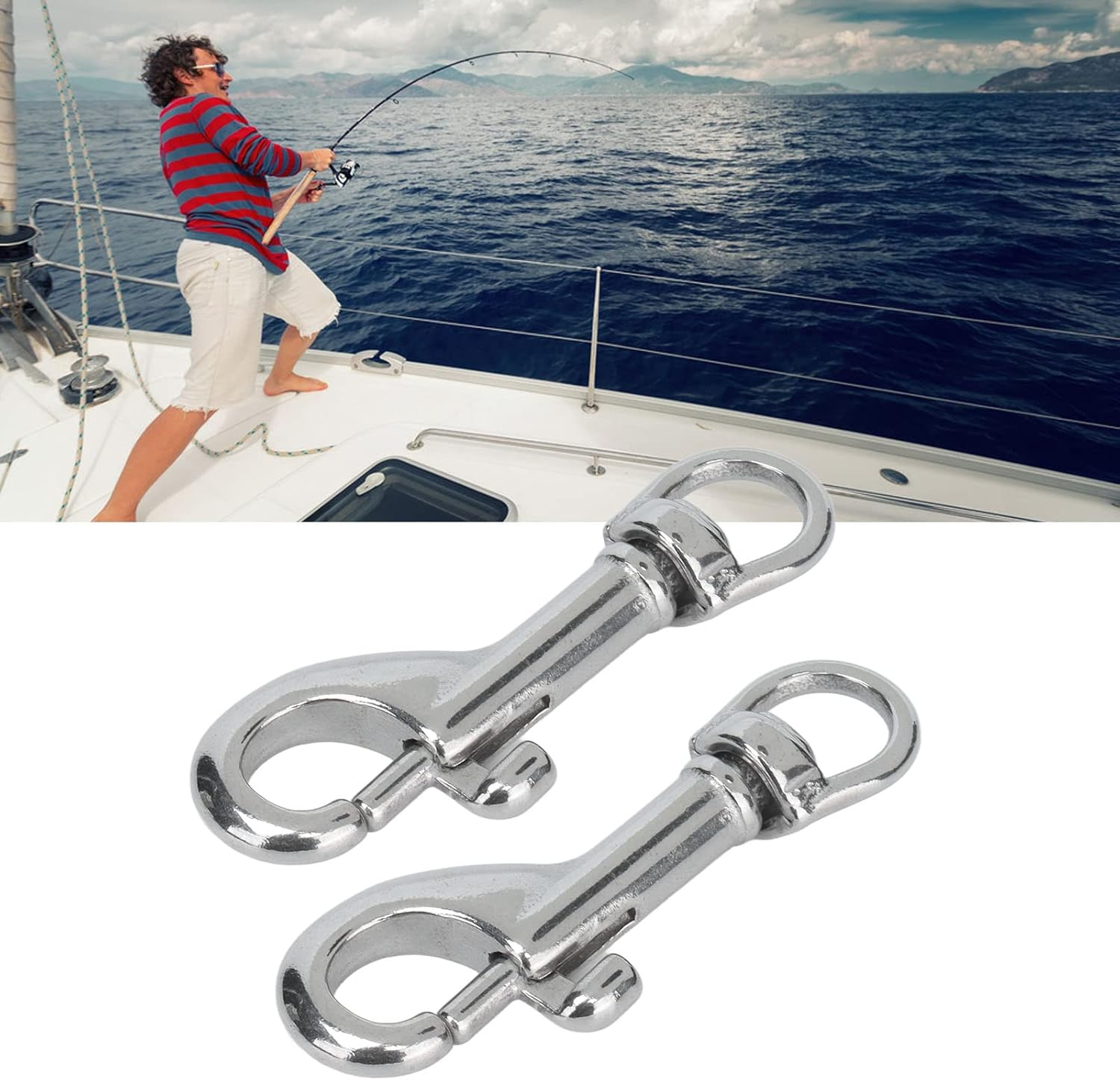 2 Pieces Universal Heavy Duty 316 Stainless Steel 65Mm Swivel Snap Hook for Diving Marine Applications Stainless Steel Clips Hardware Industrial Single Bolt image number 3