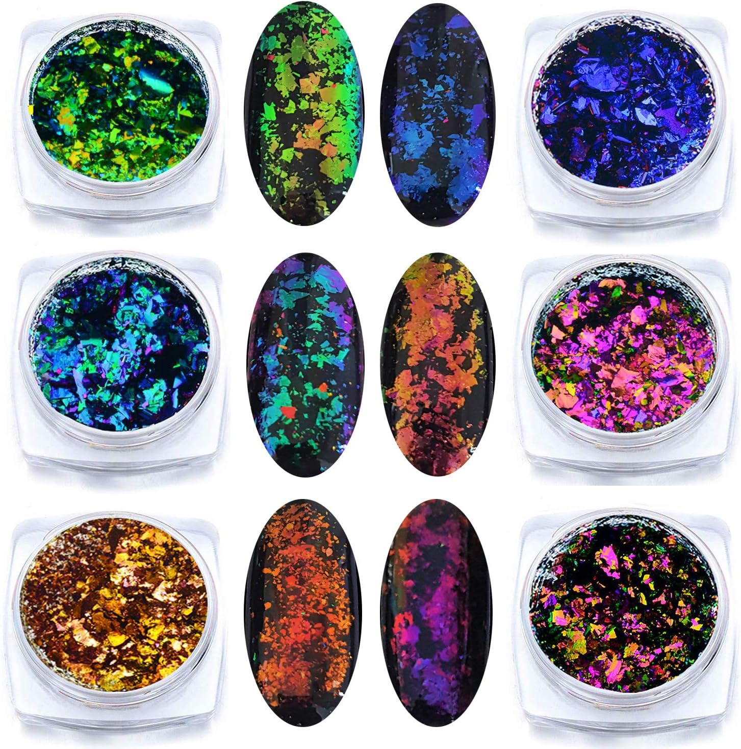 Iridescent Glitter Chameleon Nail Flakes Set of 6 Jars (Mixed Chameleon)