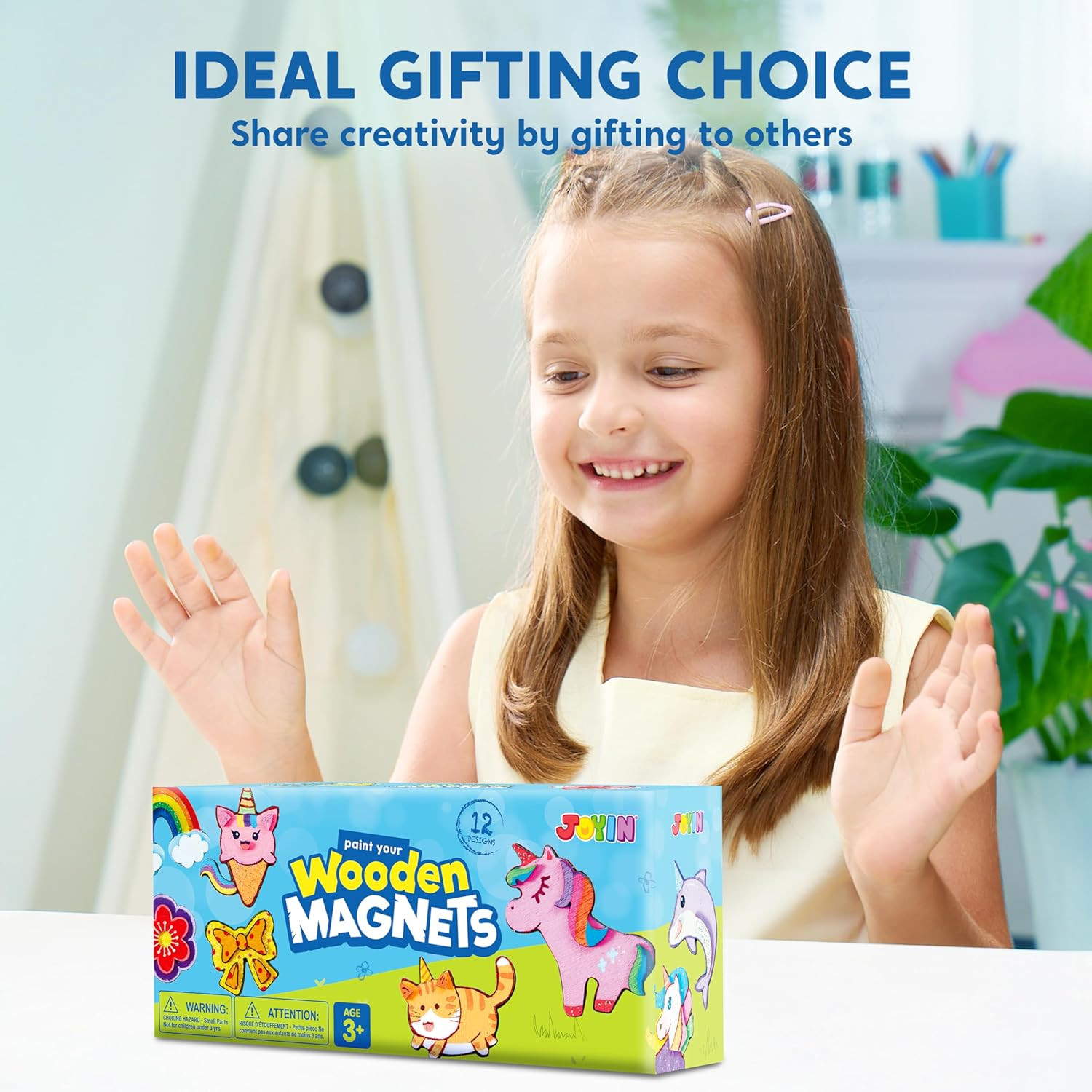 JOYIN 12 Pcs Fantasy Wooden Magnets, Kids Unicorn Painting Craft, Spring and Rainy Day Activities School Art Projects, Toys for Kids Aged 3+ Birthday Easter image number 5