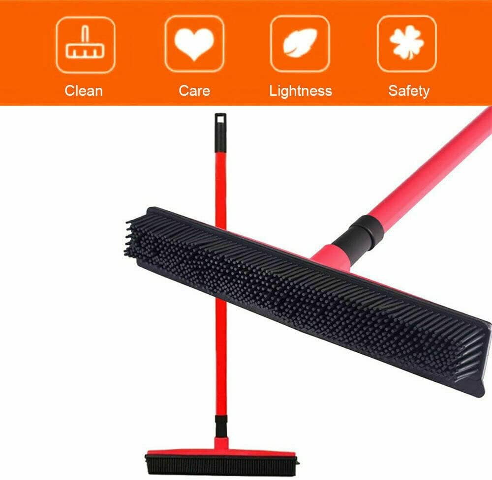 2X Rubber Broom for Dog Cat Pet Hair Car Windows Handle Sweeper Squeegee Floor (Black & Red)