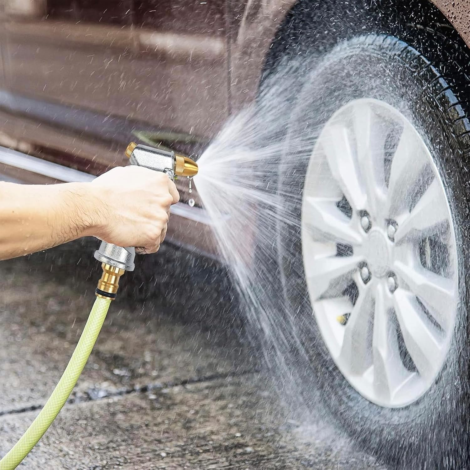 Garden Hose Spray Gun with Full Brass Nozzle, Heavy Duty Metal Water Gun, High Pressure Spray Nozzle Hose Spray Gun for Car & Pet Washing, Plants Watering, Lawn and Garden Cleaning image number 4