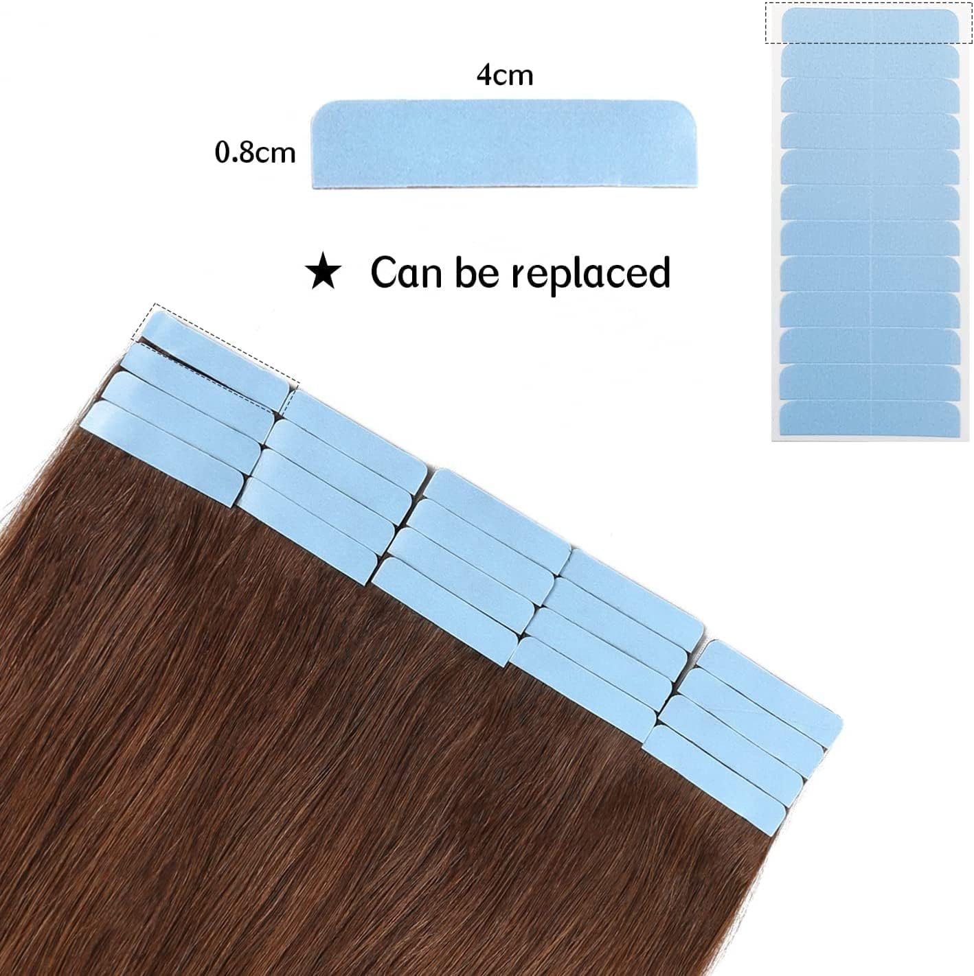 YILITE Hair Extensions Tape Double Sided Tape 4 X 0.8 Cm Self Adhesive Real Hair Tape for Replacement (120 Pieces Blue) image number 4