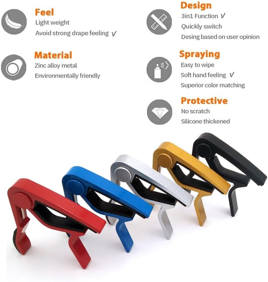 T Tersely Aluminum Alloy Guitar Capo Trigger with 3Pcs Guitar Picks Single Hand Use Quick Change Black Capos for Classical Acoustic Electric Guitars Ukulele image number 4