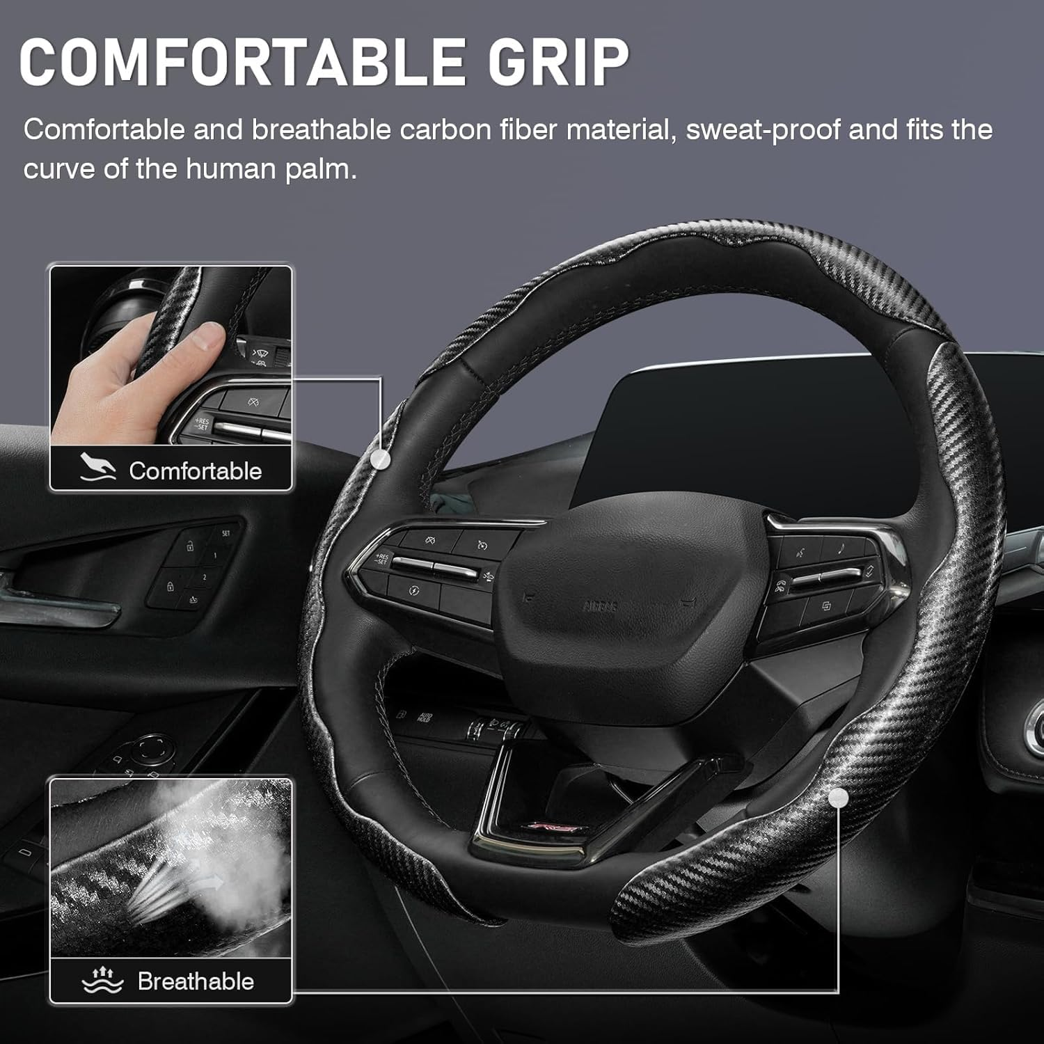 Car Carbon Fiber Steering Wheel Cover, 3Pcs Segmented Anti-Slip Steering Wheel Protector for Men and Women, Suitable for 99% of Cars on the Market image number 6