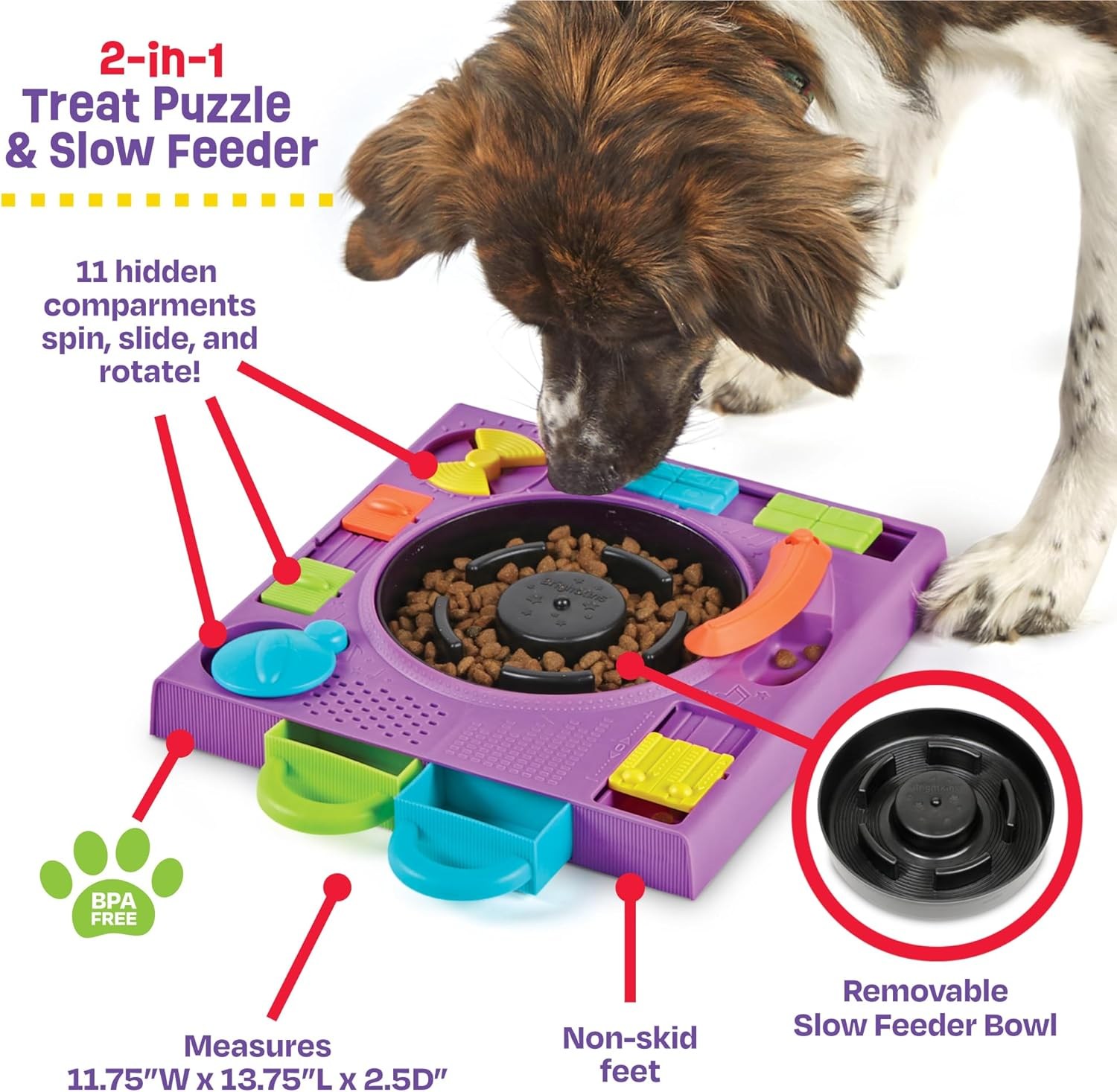 Brightkins LER9383 Dog Toy, Treats Mikke! DJ Puzzle, for All Breeds, Nosework, Snacks, Authentic image number 6