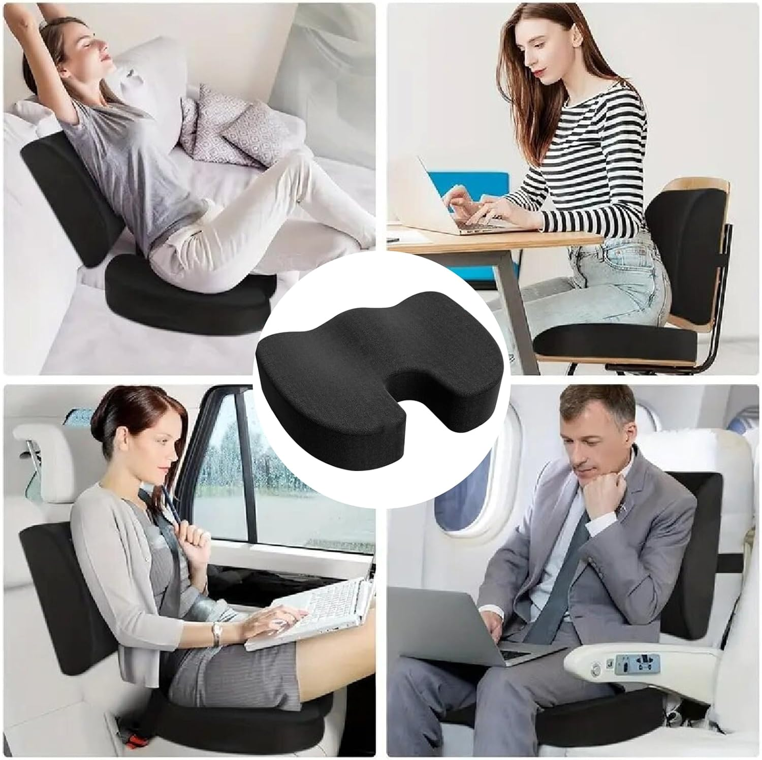 Car Seat Cushion, Memory Foam Office Chairs Cushions, Tailbone Pain Relief Padded, Sciatica & Back Support Butt Pillow for Car, Office Chair Cushion & Car Seat Cushion (Black) image number 5