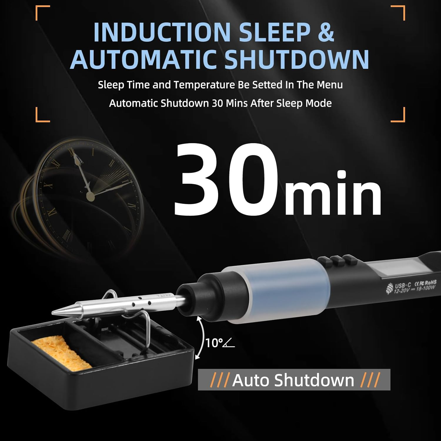 FEITA PTS200 Soldering Iron Kit for Electronics, 100W Mini Smart Digital Pencil Solder Iron Pen, Boost Mode, Auto Sleep & Shutdown, Type-C, OLED Display Micro Soldering Tools with 1 Solder Tips