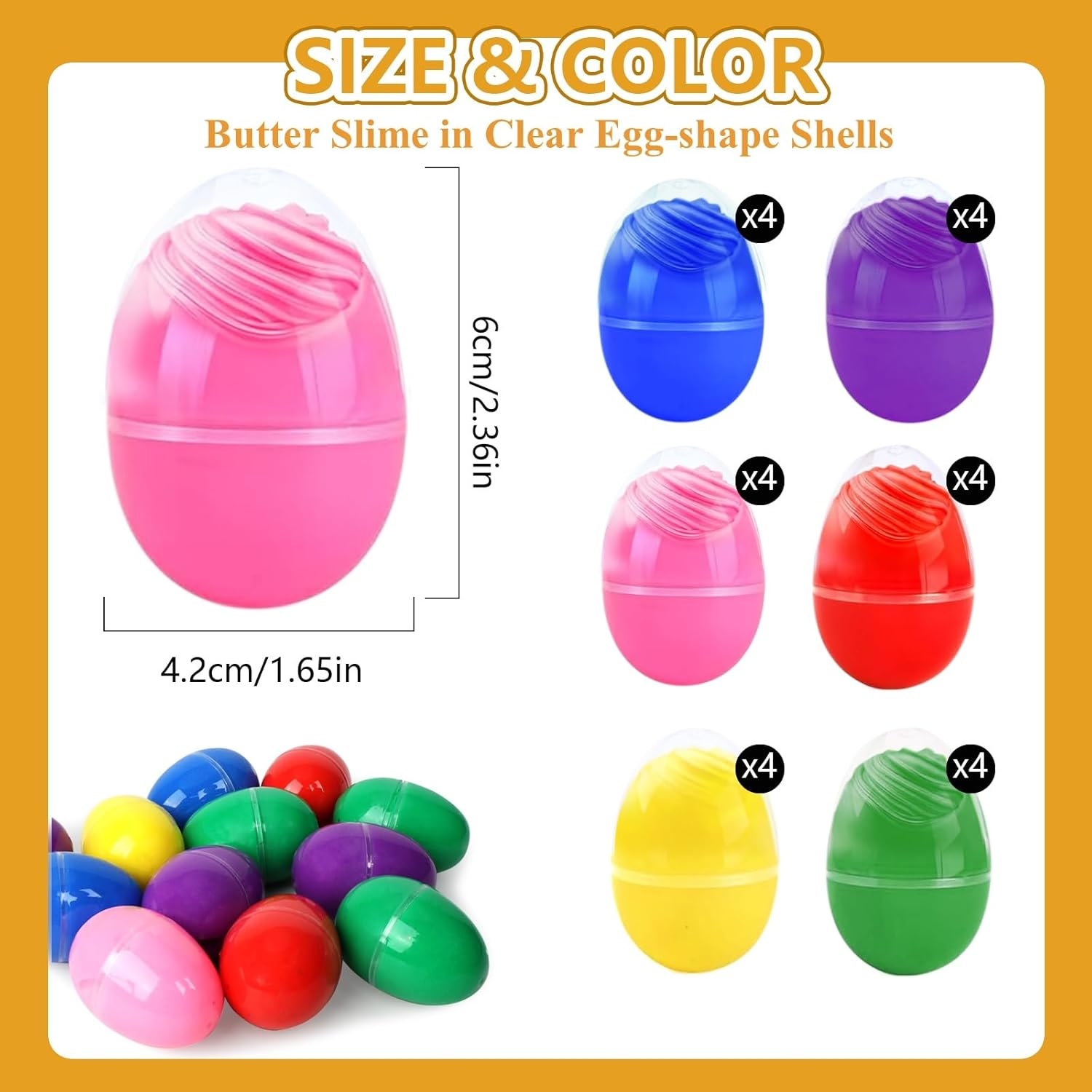 24 Pcs Butter Slime in Transparent Egg Shells for Kids Party Favors, Stretchy Non-Sticky Mess-Free Butter Slime Toys for Party Bag Filler Classroom Rewards Easter Basket Stuffers image number 5