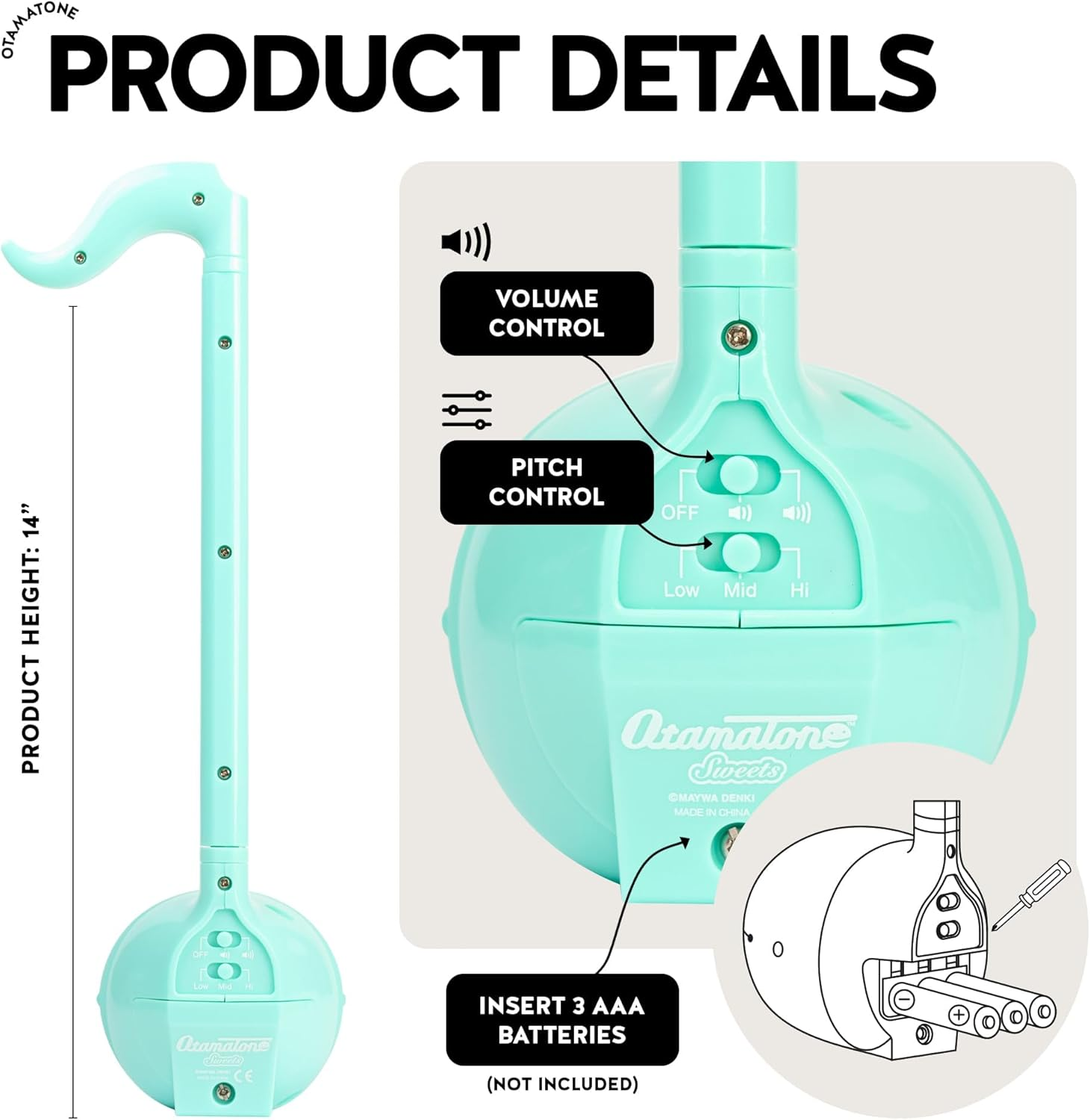 Otamatone Japanese Electronic Musical Instrument Portable Music Synthesizer from Japan by Maywa Denki Studio Award Winning, Educational Fun Gift for Children, Teens & Adults - Mint image number 1