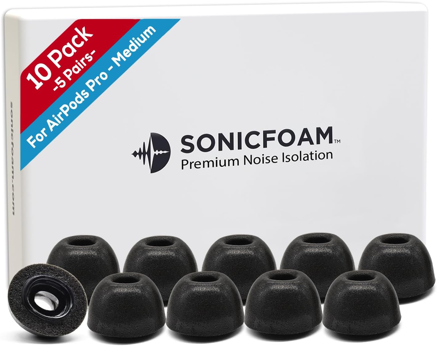 SONICFOAM Memory Foam Earbud Tips - Premium Noise Isolation, Replacement Foam Ear Tips, 10 Pack for Airpods Pro (SFAIR Medium, Black) image number 5