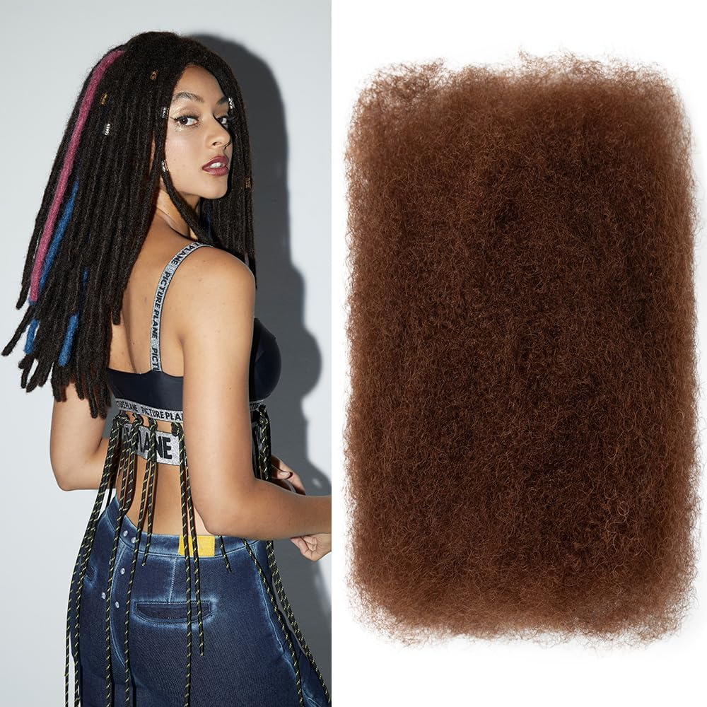 FASHION IDOL Afro Kinkys Bulk Real Hair for Dreadlock Extensions 10 Inches 1 Pack 50 G Natural Black Loc Repair Afro Kinky Braid Real Hair for Locs 1.8 Oz (Natural Black, per 16 Inches)