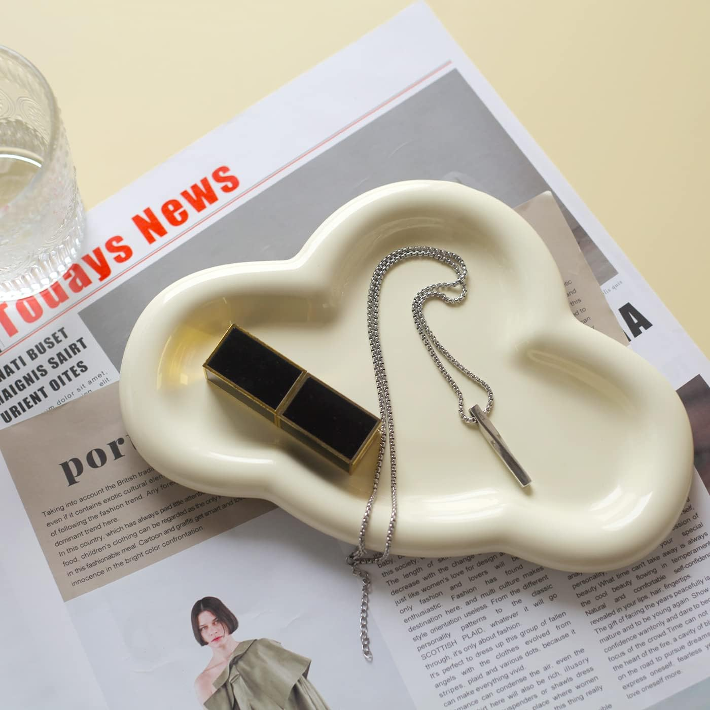 Jewelry Dish Trinket Tray for Women, Ring Dish Holder, Unique Cloud Shape Ceramic Plate Cute Things Vanity Aesthetic Room Decor Mother'S Day Birthday Christmas Warm House Gifts (Gold) JT001