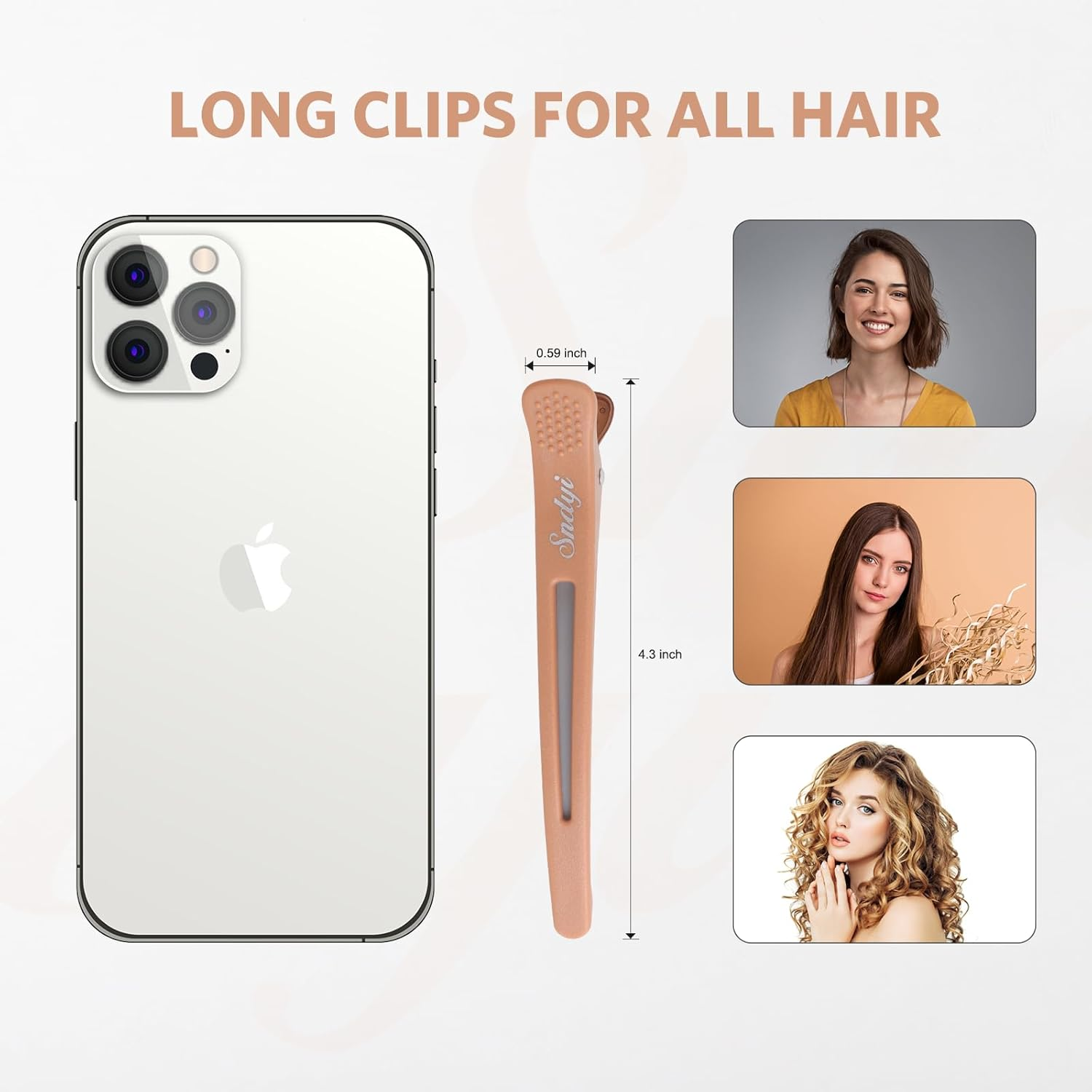 Sndyi Hair Clips, Hairdressing Supplies, Pack of 12 Hair Clips for Styling and Cutting, Section Clips, Hairdresser, Non-Slip Hair Clips with Silicone Band, Hair Clips for Thick and Thin Hair, Neutral image number 1