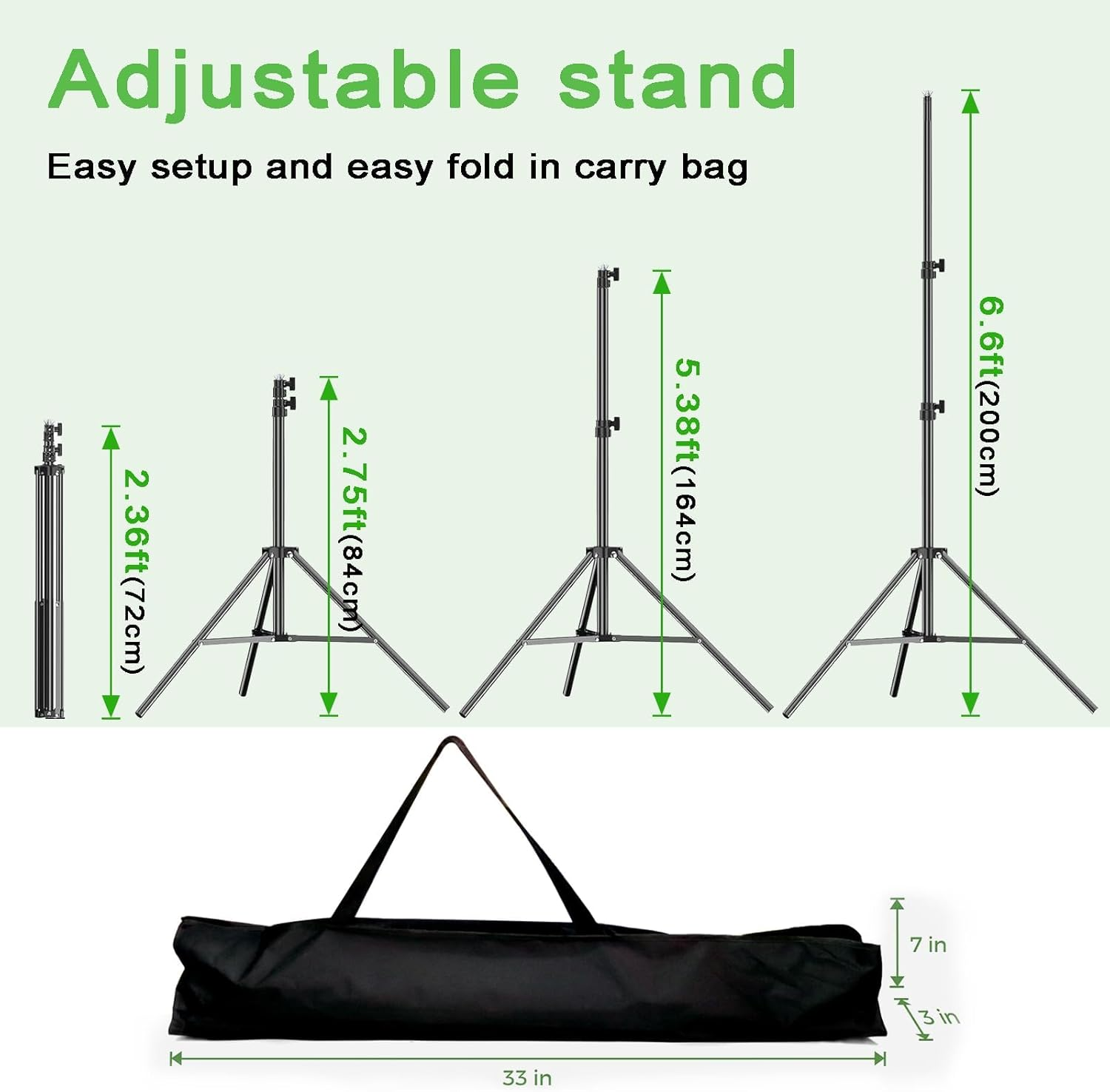 Backdrop Stand, 3X2M Adjustable Background Support Kit, Green Screen with 4 Crossbars, 8 Clamps, 2 Sandbags and Carrying Bag,For Parties, Video Streaming, Events Decoration, Wedding (Green-2&times;3M) image number 4
