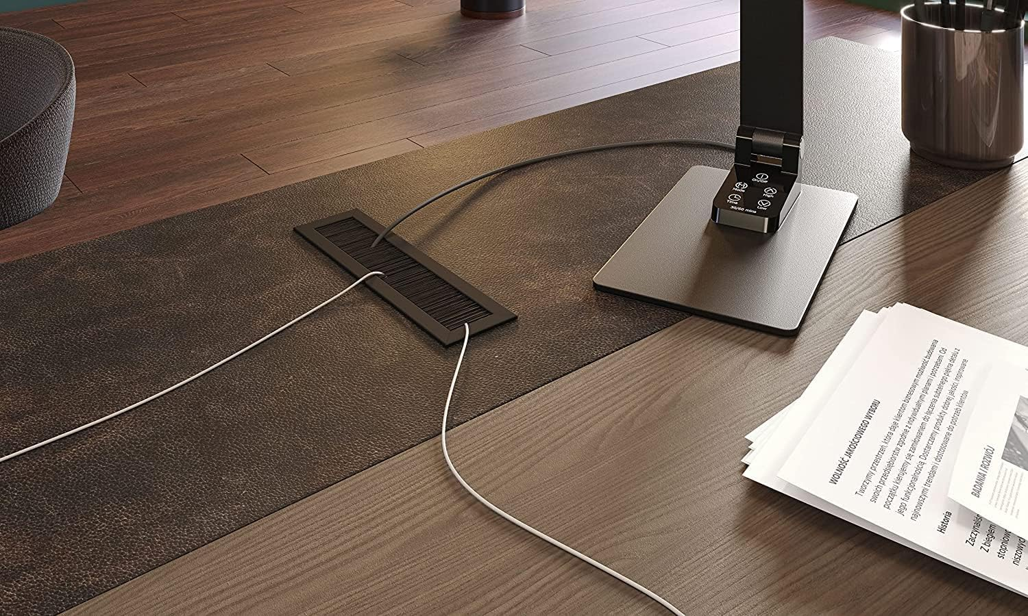 GTV - Merida Cable Grommet - Cable Guide with Opening Lid - Cable Passage Rectangular Cable Organisation for Furniture Cable Passage/For Installation in the Worktop / 80 X 500 Mm/Black image number 2