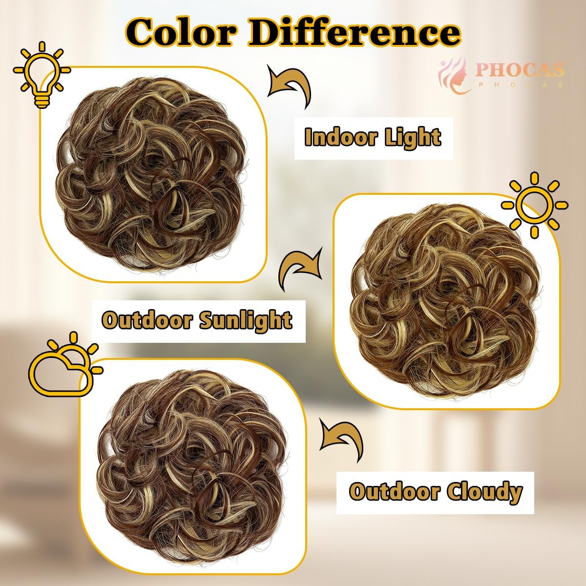 PHOCAS Messy Buns Hair Pieces for Women Curly Bun Hair Piece Fluffy Bun Extensions for Women(Highlightbrown) Daily Use image number 2