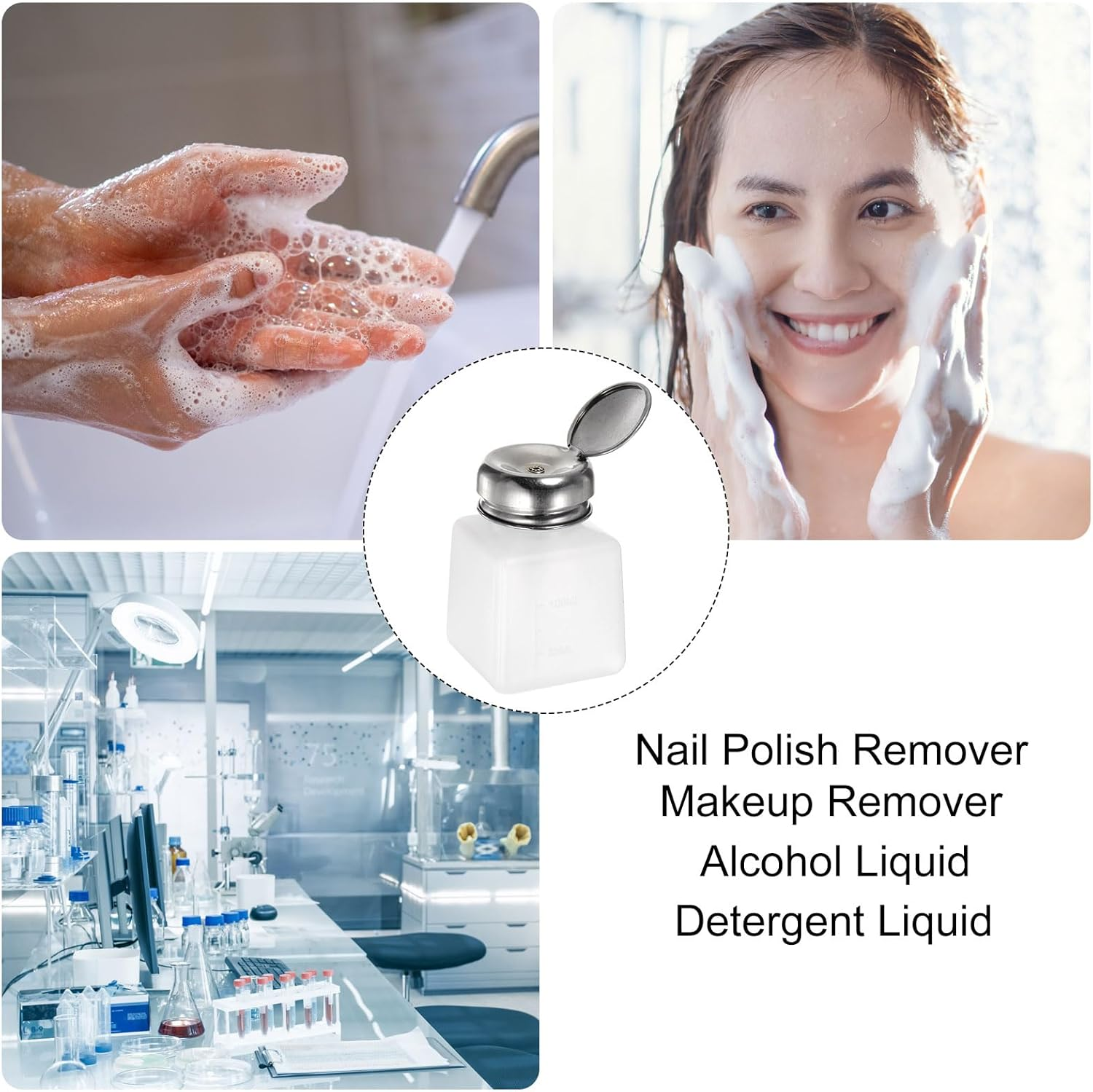 Uxcell 3Pcs Solvent Alcohol Dispensers 100Ml(3.4Oz) Push down Liquid Dispenser Pump with Sealing Stainless Steel Lid for Acetone Solution, White image number 2