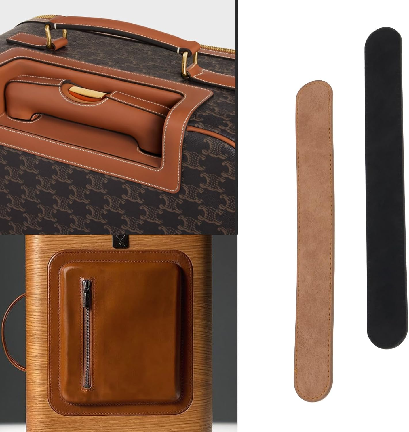 Briny River 4PCS Leather Luggage Handle 22.2X2.69X0.28Cm Carrying Strap for Suitcases and Kitchen Cabinet Drawers (Black/Brown) image number 5