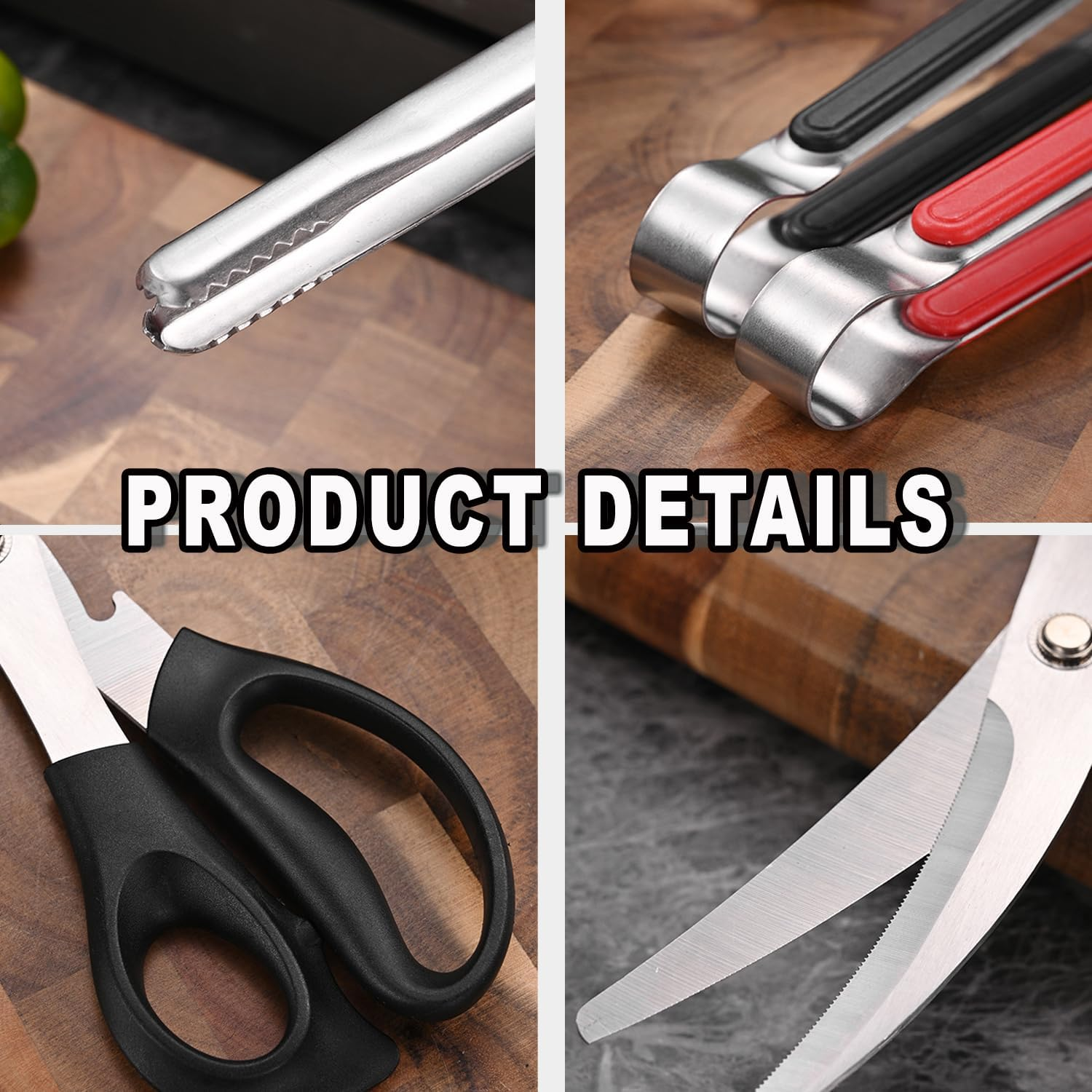 BEANPRECOY Korean Barbecue Scissors and Tongs Set BBQ Scissors BBQ Tongs Stainless Steel Ergonomic Sharp Shears and Clips for Kitchen Cooking Clips Pizza Shears for Easy Use (Black) image number 4