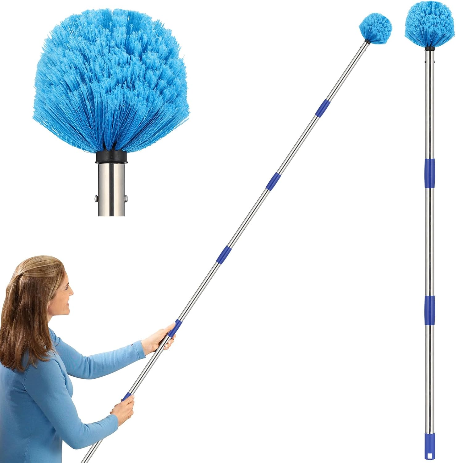 Cobweb Duster with Extension Pole, 10 Ft Spider Web Brush for Outdoor House Cleaning, Cob Web Remover for High Ceilings Fans, Medium-Stiff Bristles Head, Adjustable Long Handle, Lightweight Cleaner image number 1