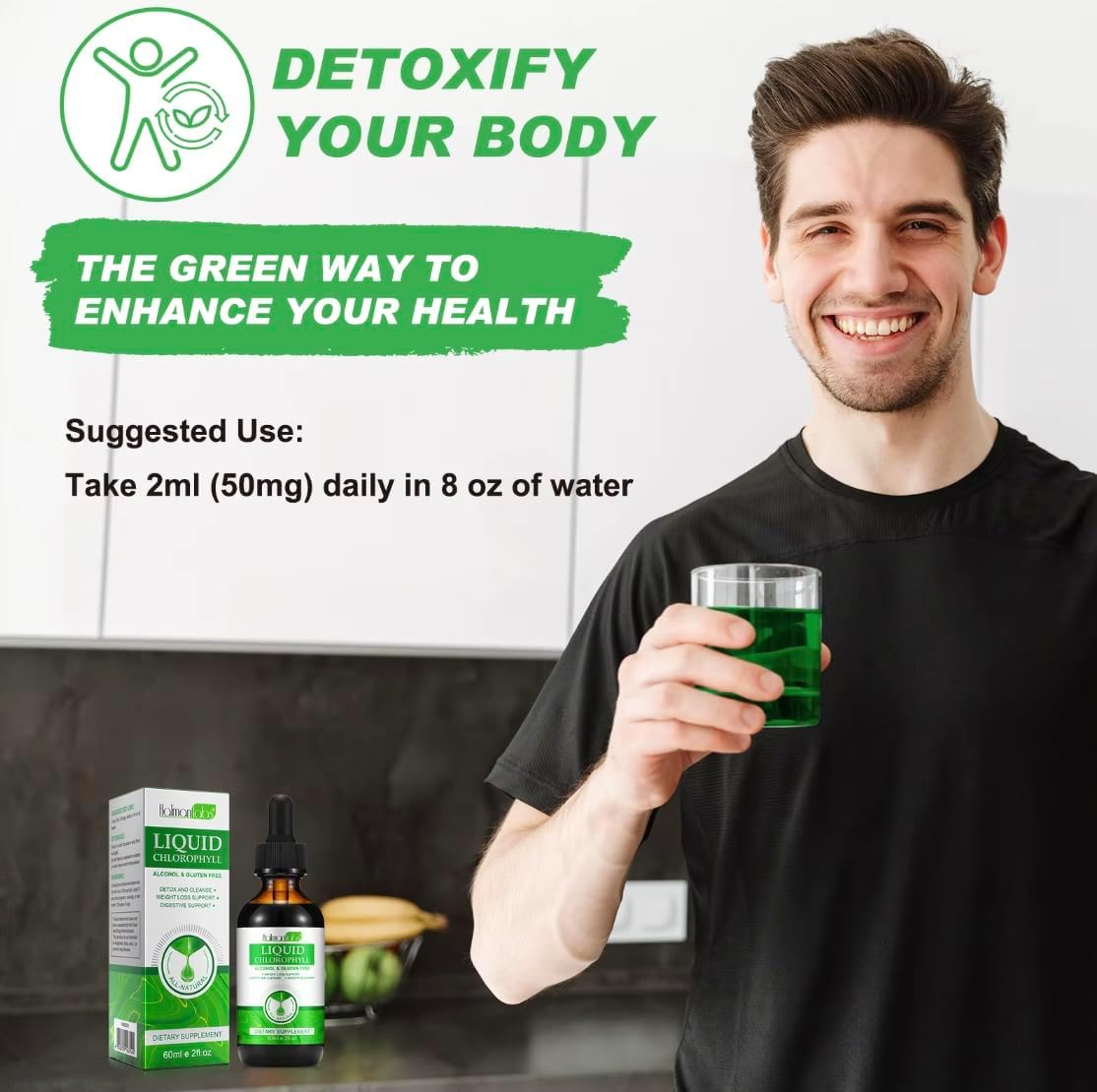 Liquid Chlorophyll Drops - 100% Support Natural Detox & Cleanse - Supports, Energy & Immunity - Internal Deodorant & Antioxidant - Highly Absorbable Vegan Formula - 60Ml image number 4