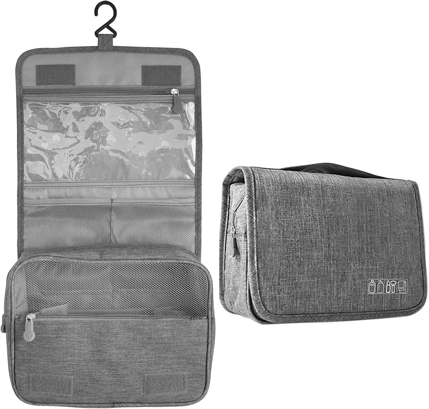 Rhoyee Hanging Toiletry Bag &ndash; Waterproof Travel Toiletries Organizer with Hook, 4-Layer Foldable Makeup & Shower Bag for Men and Women, Compact Bathroom Storage Pouch (Grey) image number 3