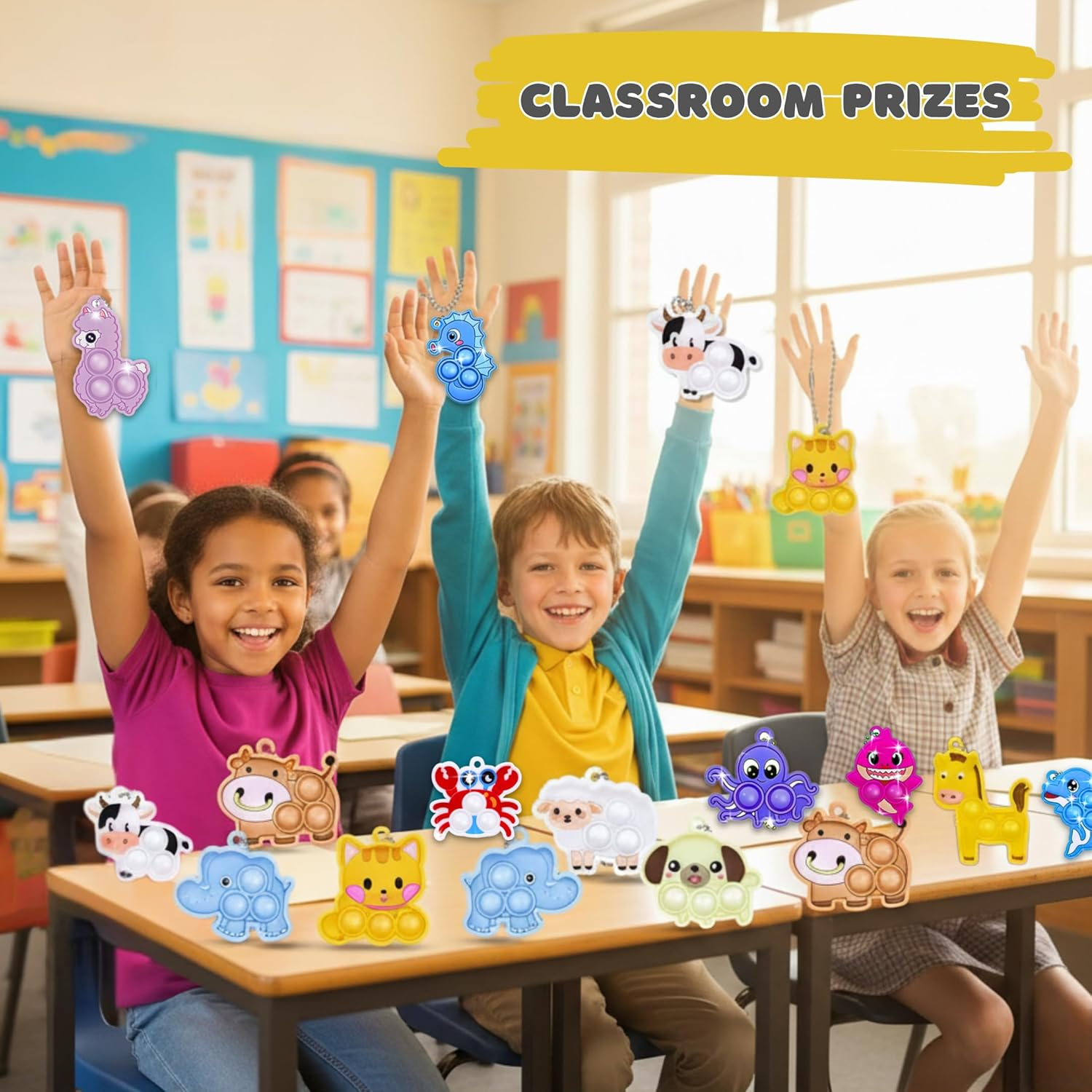 36Pcs Animal Pop Fidget Keychains - Party Bag Fillers for Kids, Lolly Bag Fillers, Bulk Toys for Classroom Prizes, Stress Relief Party Favours, Stocking Fillers for Kids, Pinata Fillers