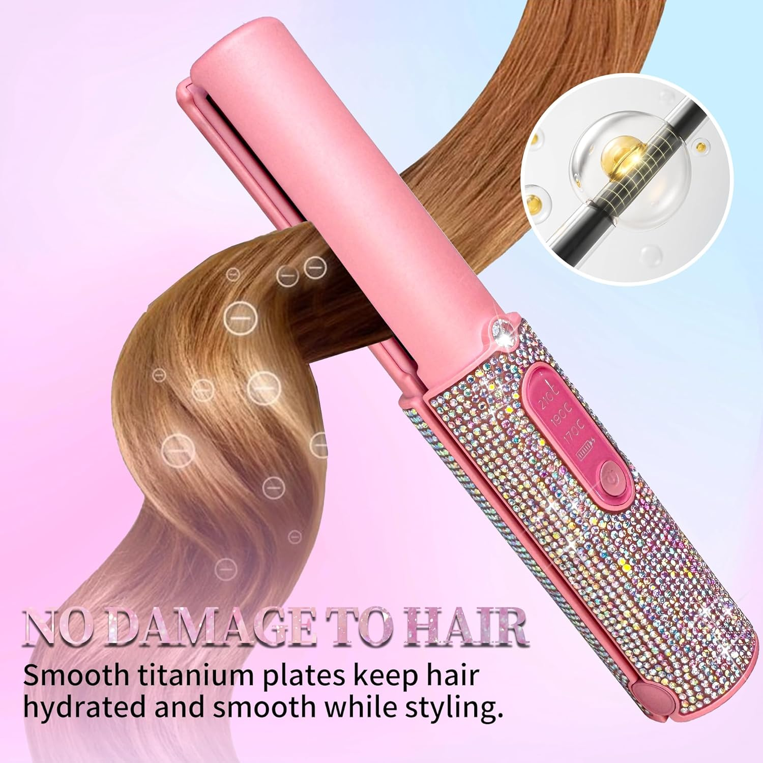Cordless Hair Straightener, Portable Straightener 2 in 1 for Hair Straightening and Curling, Fast Heating Flat Iron, Cordless Curling Iron 5000Mah Rechargable for Travel (Mermaid) image number 3