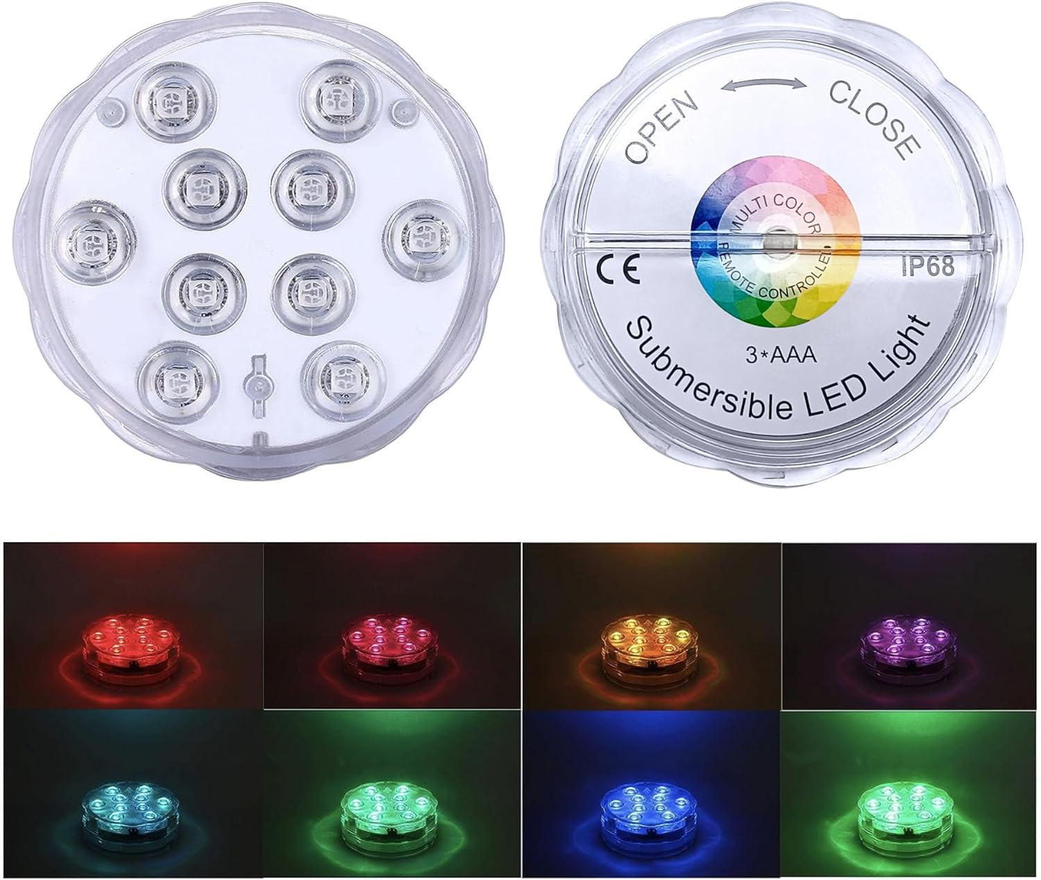Submersible LED Lights Remote Control Battery Powered, RGB Multi Color Changing Waterproof Light for Pool, Vase Base, Spa, Aquarium, Pond, Hot Tub, Decoration, Party (2-Pack) image number 1