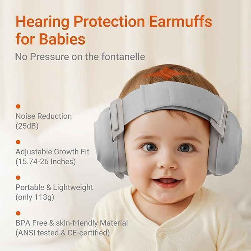 Upgraded 2-In-1 Baby Ear Muffs Noise Protection, Adjustable Newborn Headphones with Stretchy Band, for Baby & Toddler up to 4 Years, Kids Airplane Essentials/Outdoor image number 1