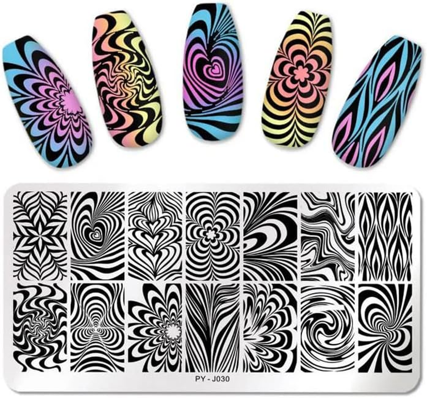 MWOOT 3Pcs Geometry Nail Art Stamping Plate Set, Lines Theme Template Nail Art Stencil, Manicure Print Tool Reusable, Marble Striped Nail Design DIY Print Kit image number 3