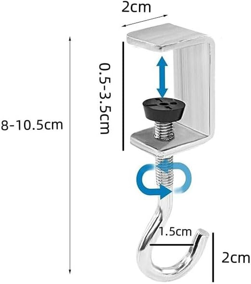 2 Pcs Silver Metal Clamp - on Desk Mount Bag Holder: for Backpacks, Handbags, Purse, and Headphones, Reducing Desk Clutter. image number 3