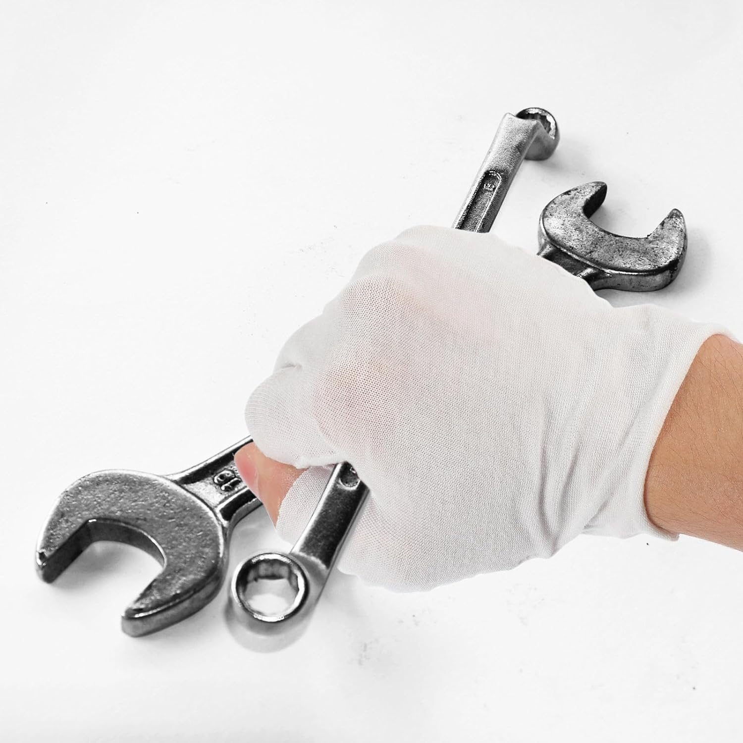 Moisturizing Gloves Overnight, 12 Pairs Fingerless Cotton Gloves for Dry Hands White Cotton S for Men Women Washable Spa Inspection S image number 1