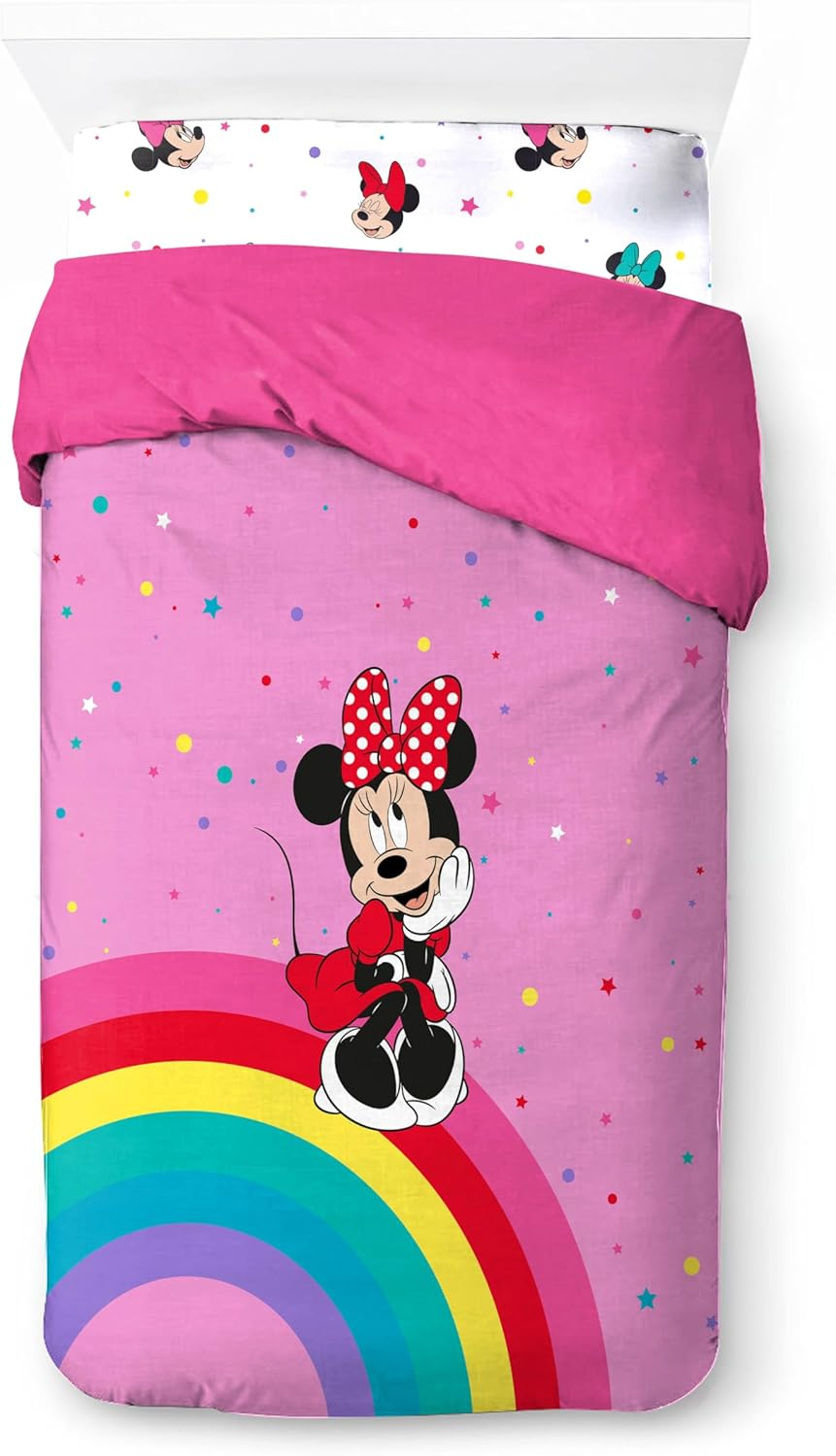 Jay Franco Disney Minnie Mouse Rainbow 100% Cotton 3 Piece Single Bedding Set - Includes Duvet Cover, Fitted Sheet & Pillowcase image number 4
