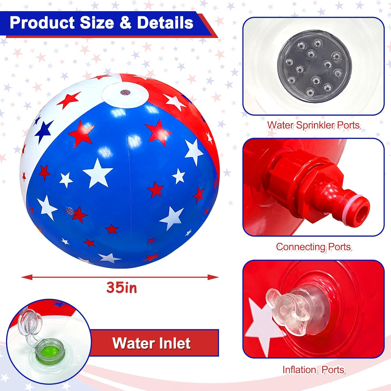 Igeekid 4Th of July Decorations American Flag Star Water Spray Ball image number 2