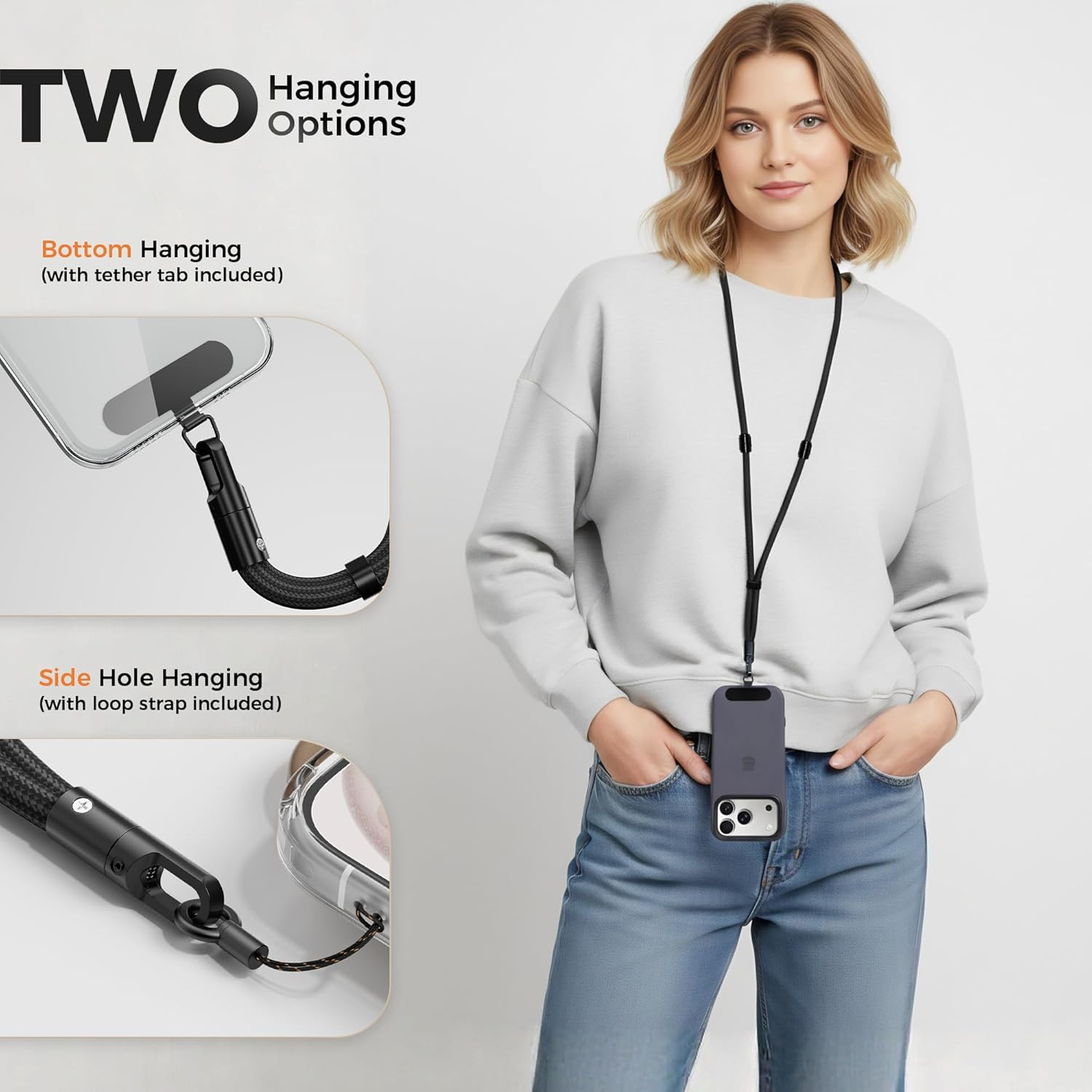 SURDOCA 3-In-1 Phone Lanyard for Crossbody, Neck & Wrist, Adjustable anti Theft Phone Strap with Tether Tab & Loop Strap image number 4