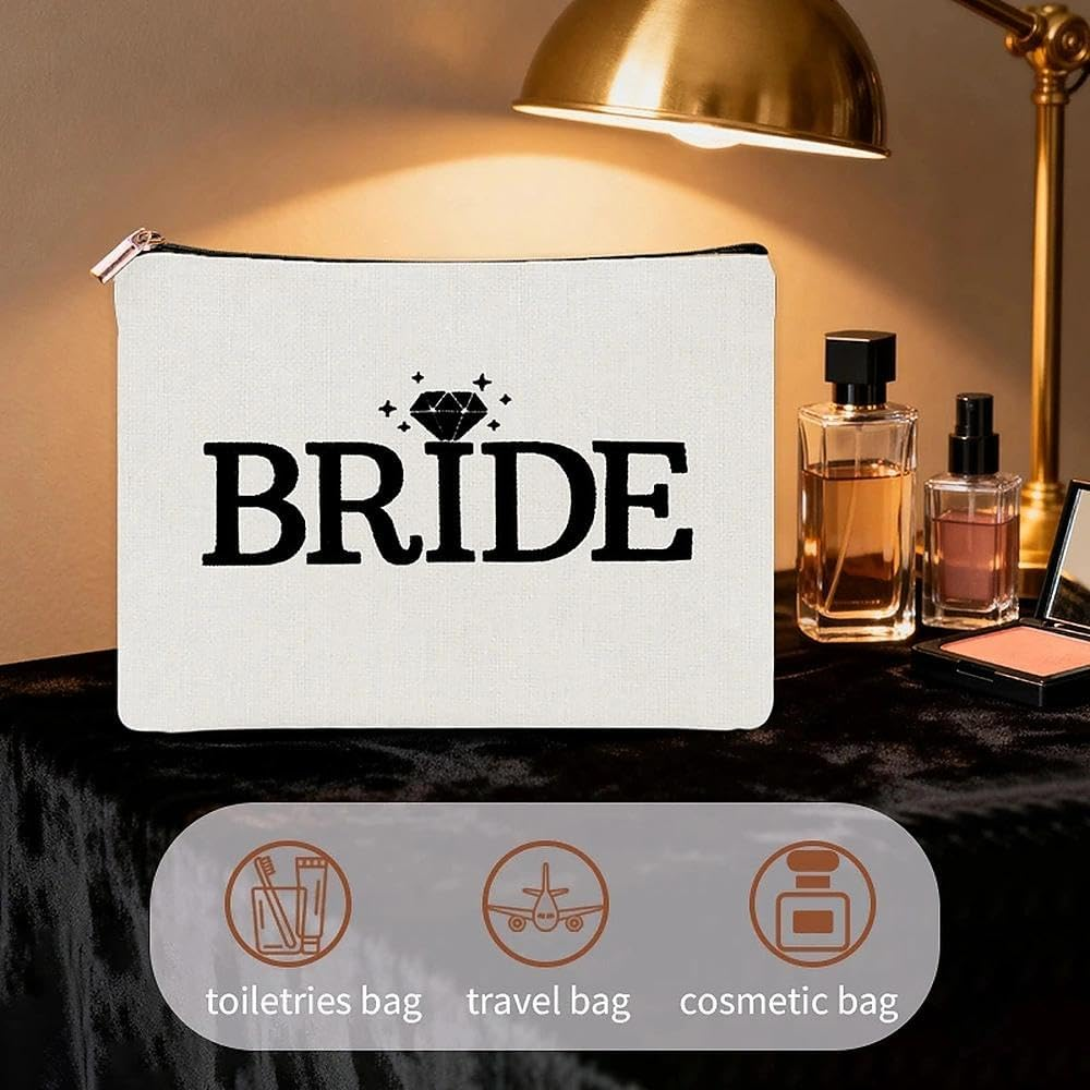 Bride Makeup Bag for Wedding Bachelorette Party Bridal Shower Gifts Bride to Be Cosmetic Purse Travel Toiletry Bag for Women Brides Bridesmaid Wedding Engagement Gift