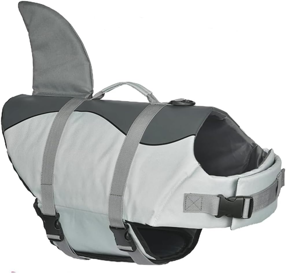 Dog Life Jacket with Shark Fin, Portable Dog Swimming Vest, Ripstop Dog Safety Vest, Adjustable Dog Life Vest, Dog Flotation Vest for Small Medium Large Dogs (Grey, XS) ﻿ image number 4