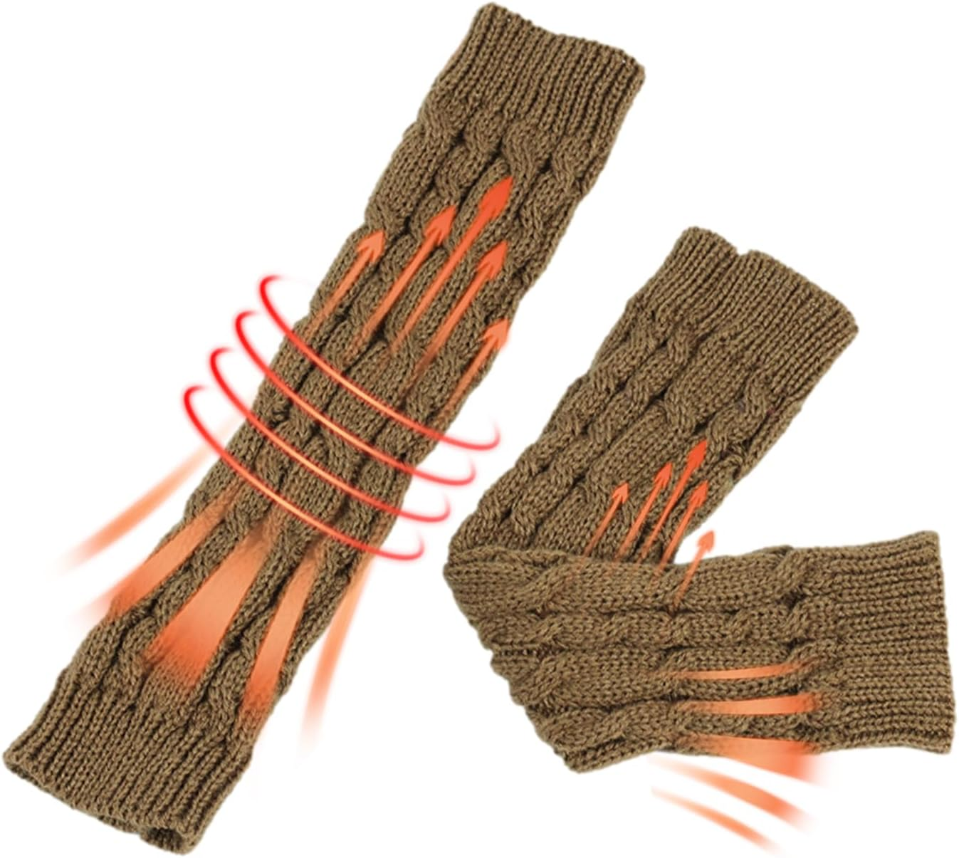 Long Fingerless Gloves - Long Fingerless Gloves Knit Warmer - Soft and Stretchy Half Finger Winter Warm Knitted Arm Warmers for Family, Friends image number 3