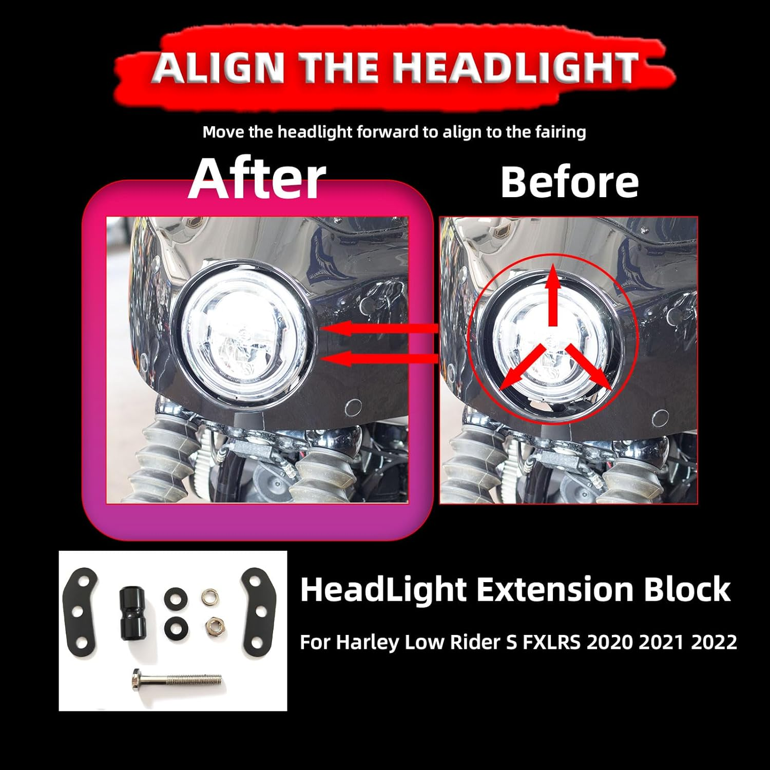 FATECIM Motorcycle 5.75" Headlight Fairing Cover 11" Dark Smoke Windshield Windscreen 48-58Mm Mounting Kit Headlight Extension Block for Harley Low Rider S FXLRS 2020 2021 2022 - Road Warrior Style image number 6